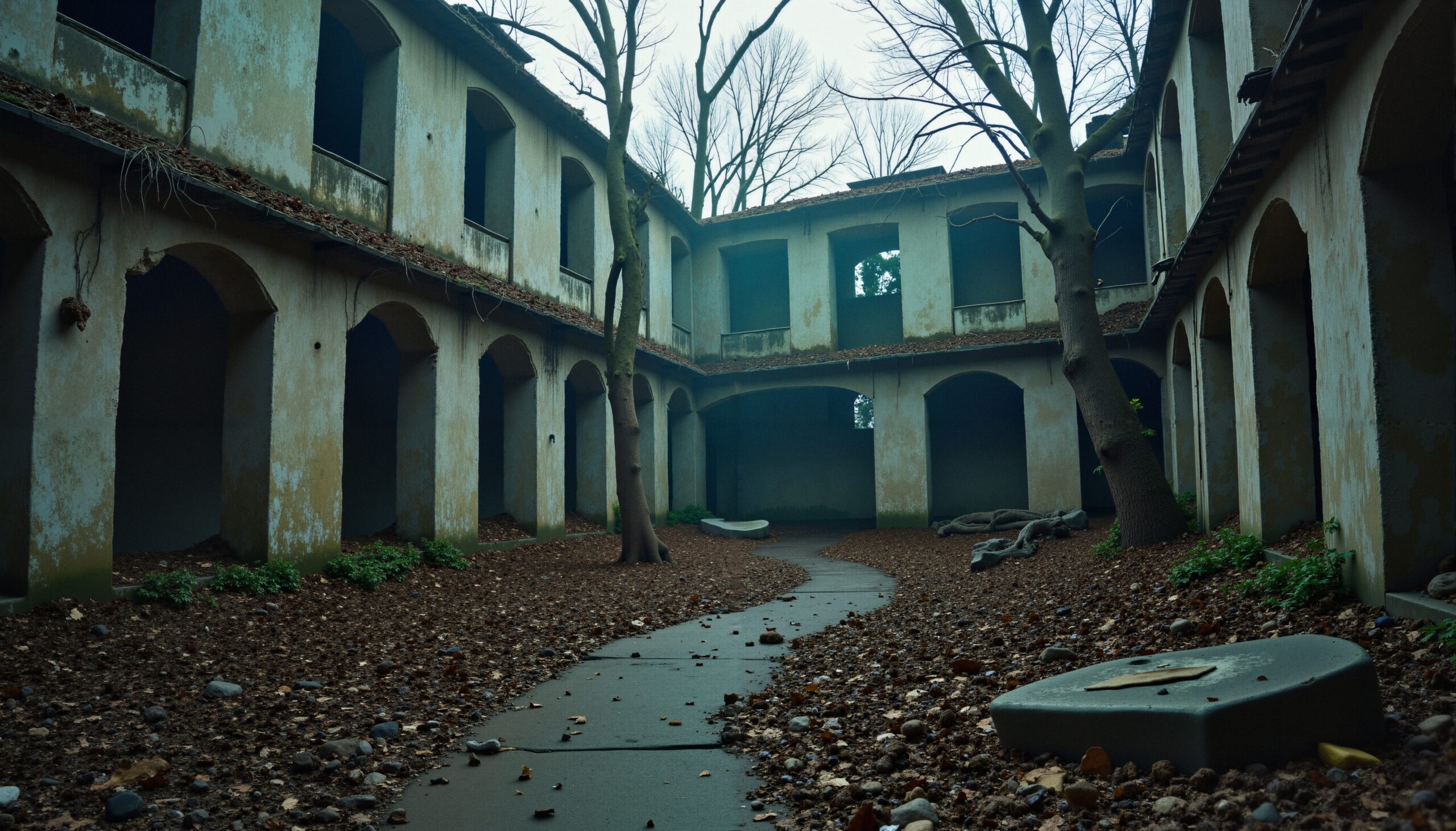 Abandoned Courtyard of Decaying Buildings