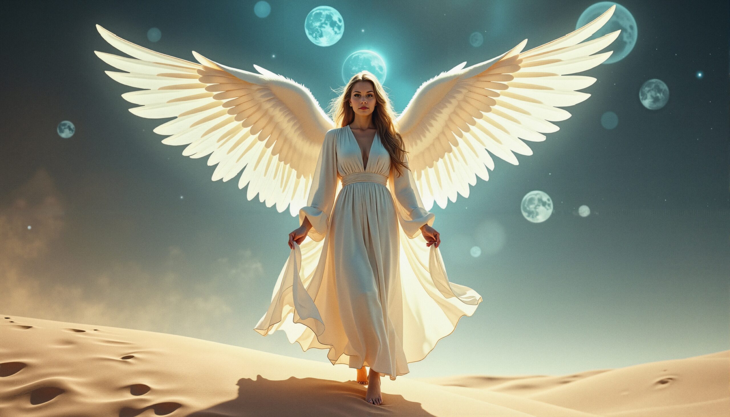 Celestial Angel in Moonlit Desert