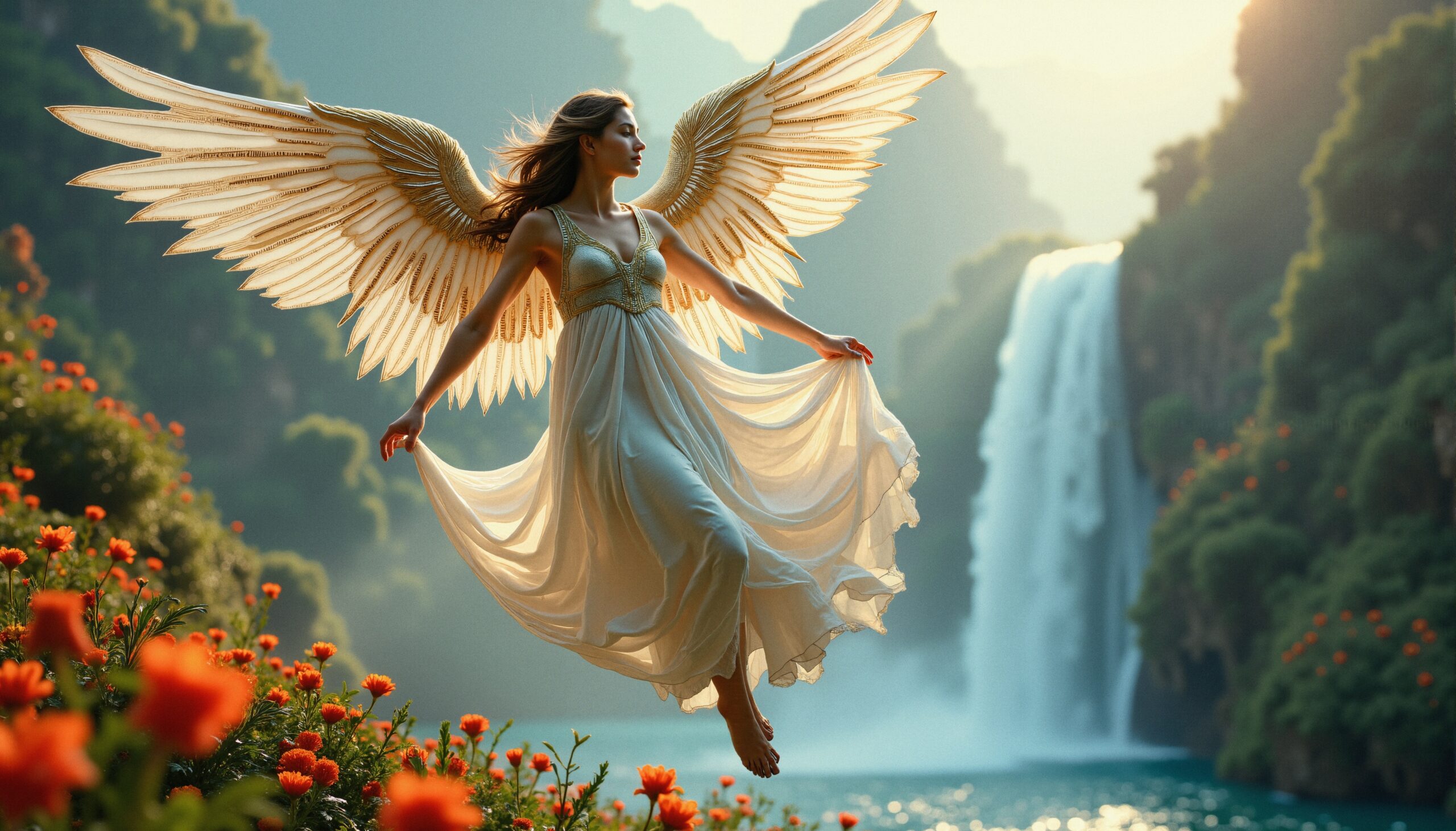 Angelic Figure in Lush Paradise