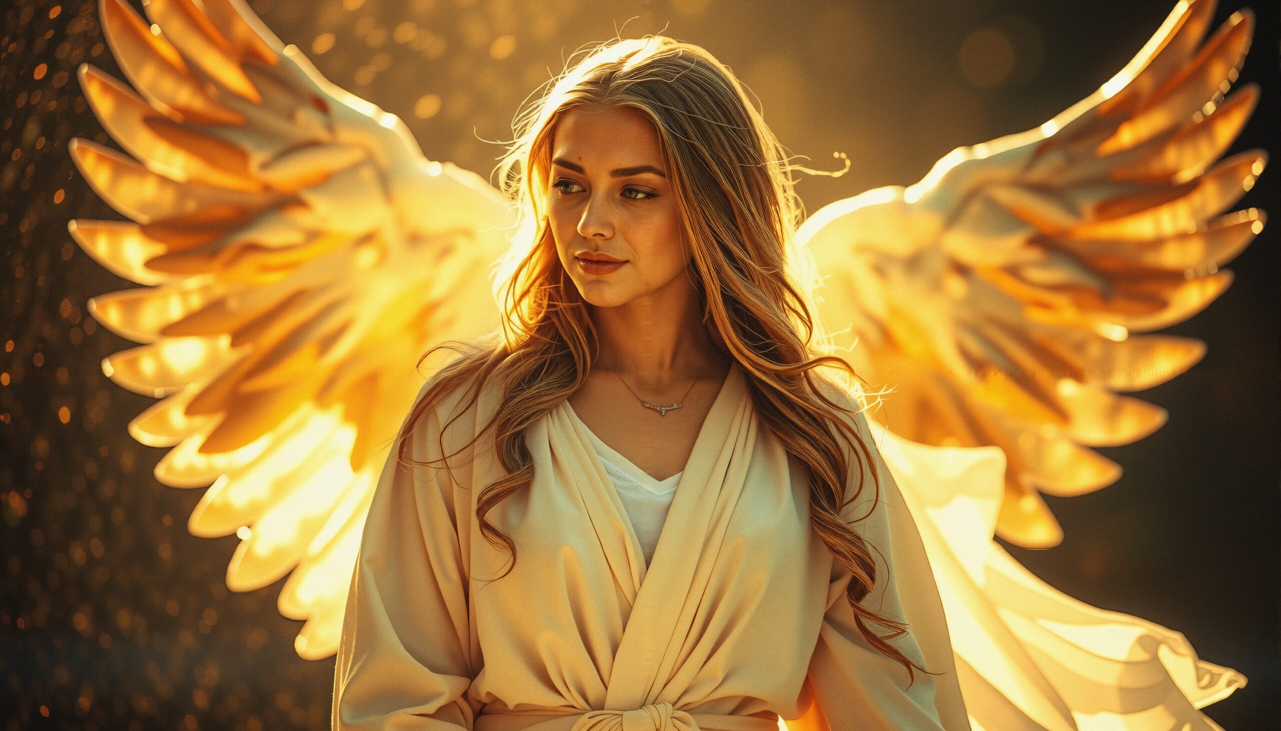 Golden-Hued Angelic Woman Portrait