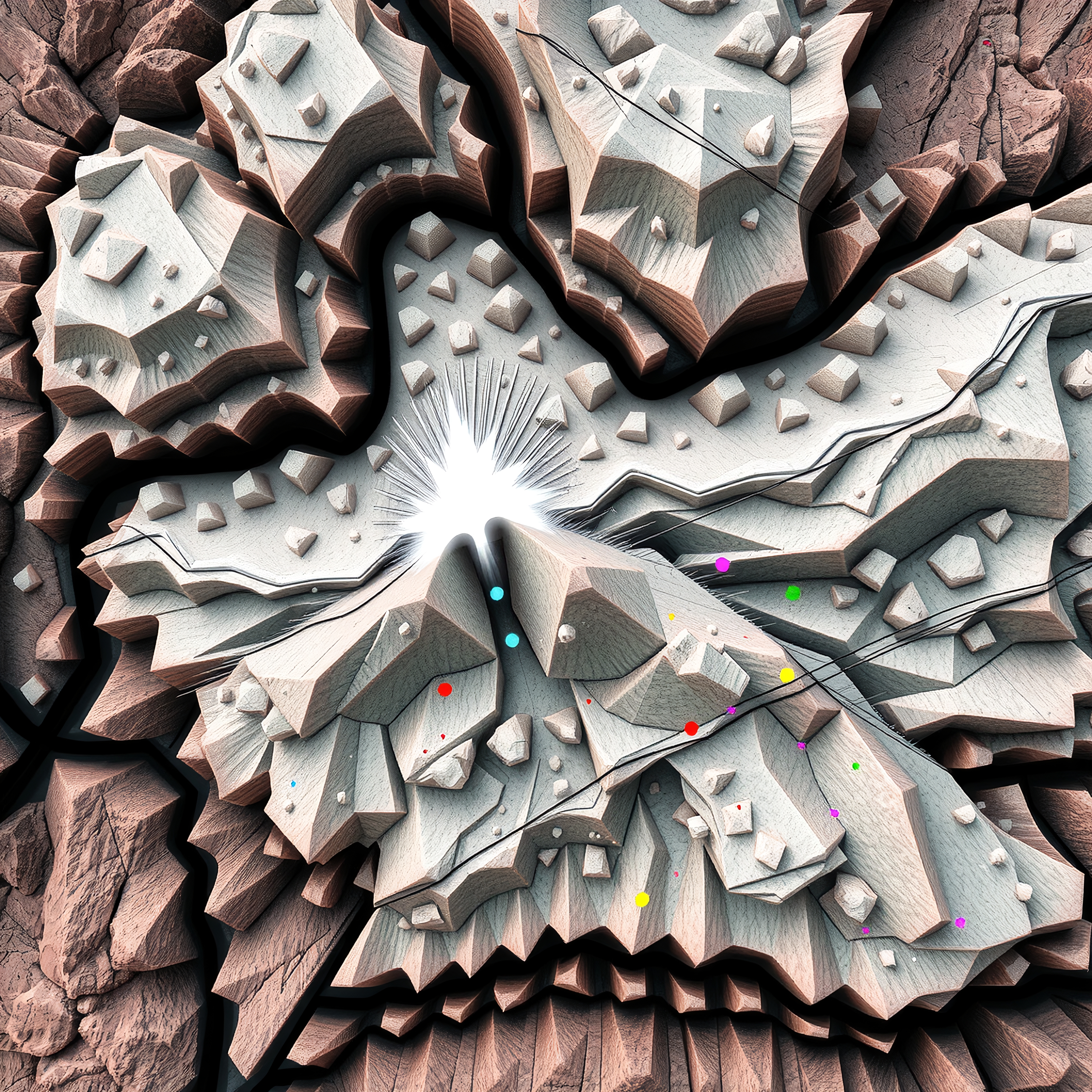 Abstract Rocky Terrain with Central Light Burst