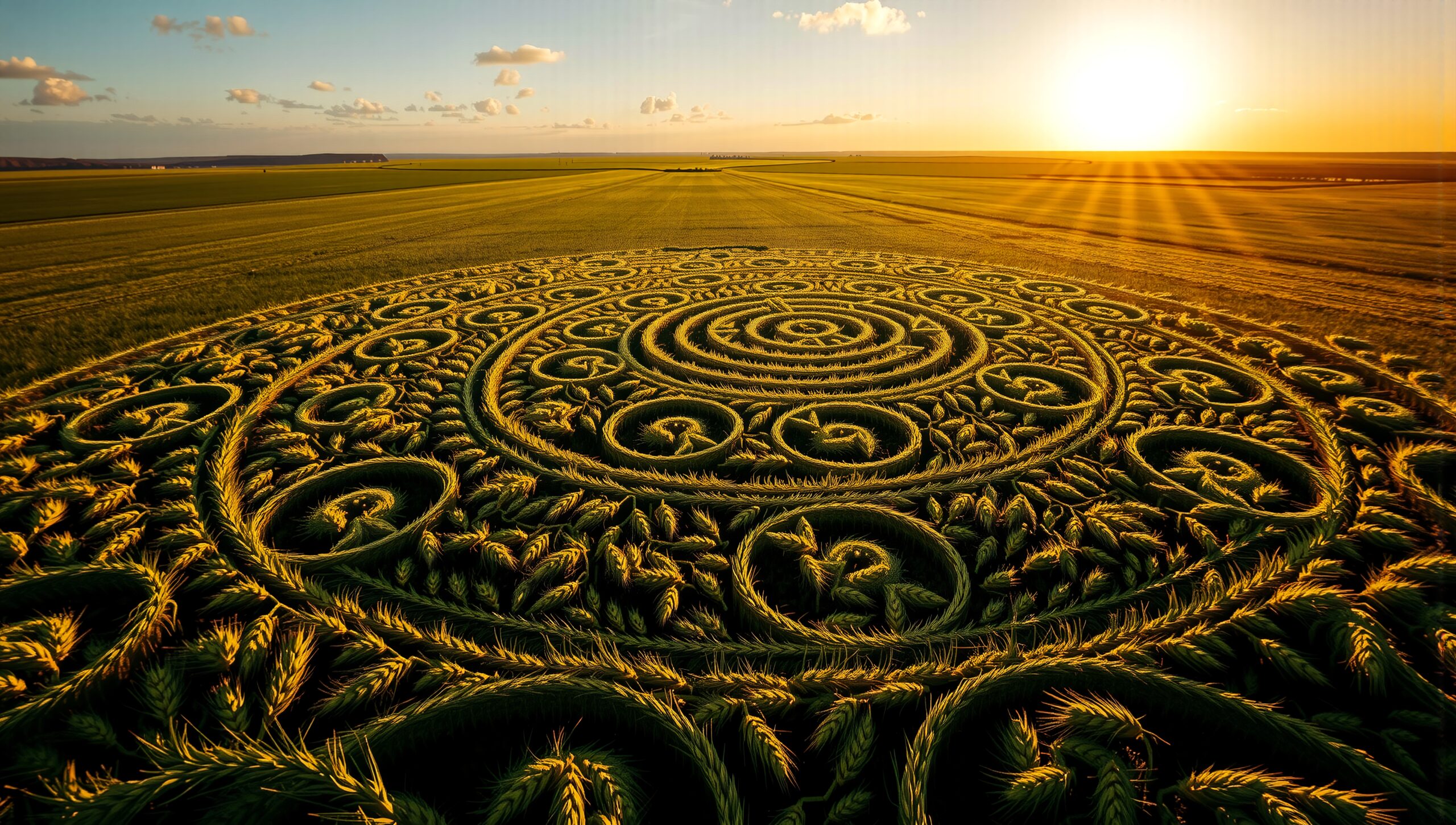 Mysterious Crop Circles at Sunset