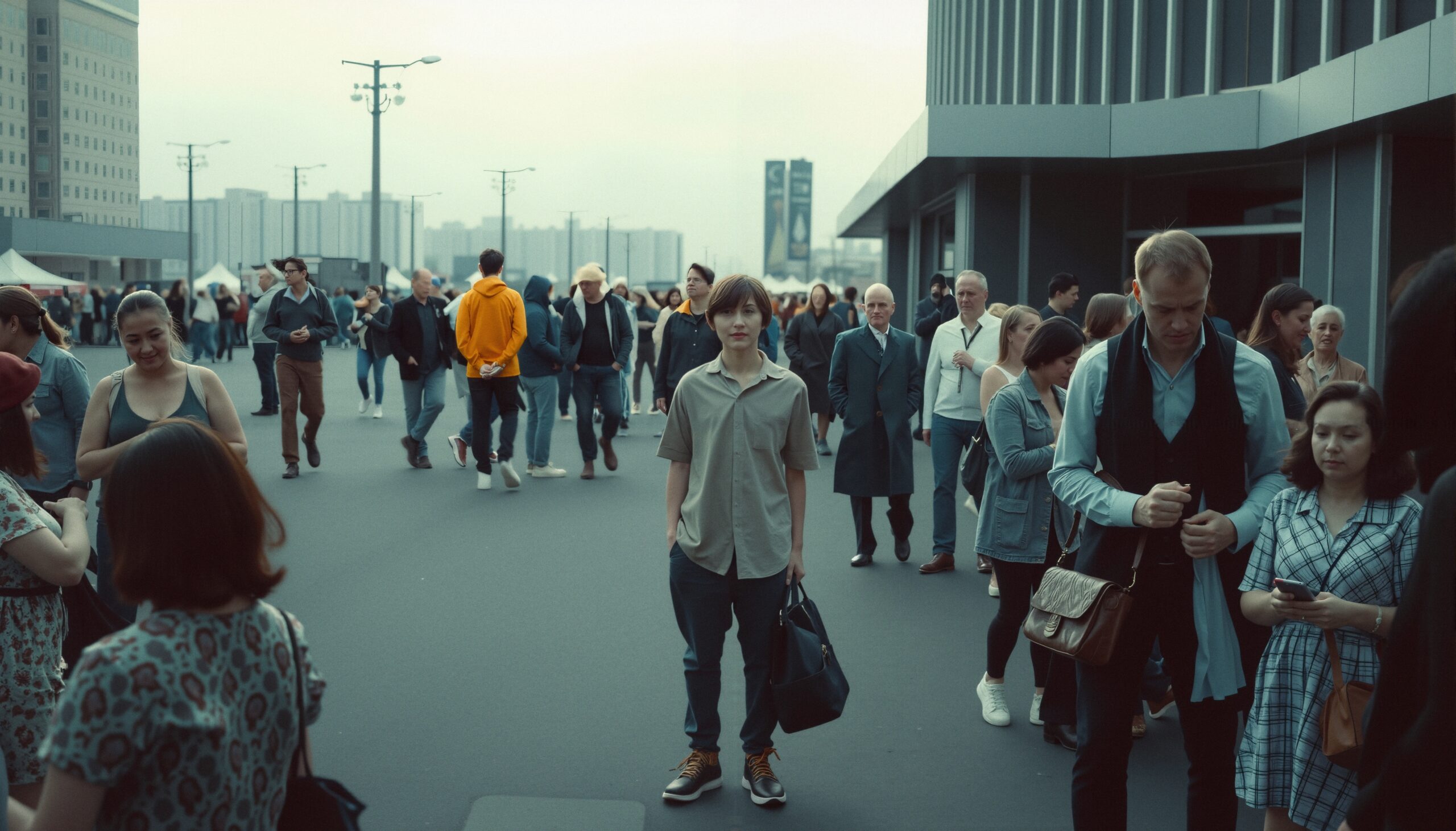 Crowd in urban street scene