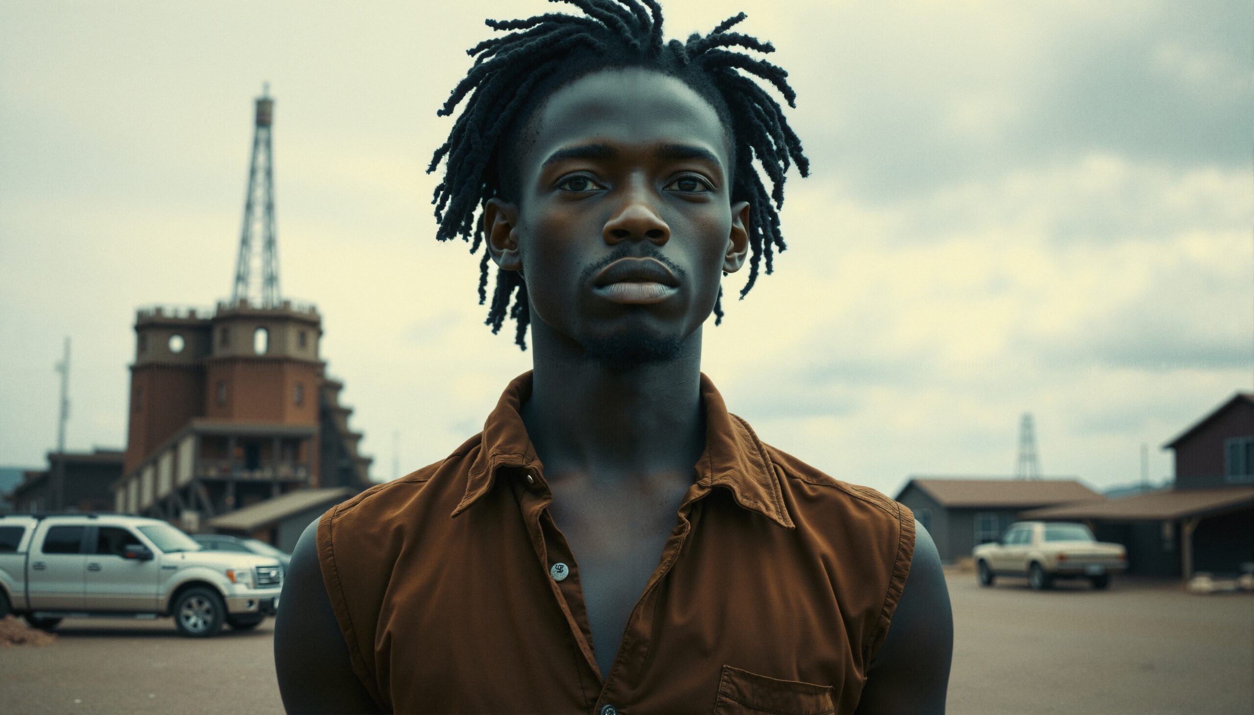 Person Standing in Industrial Area