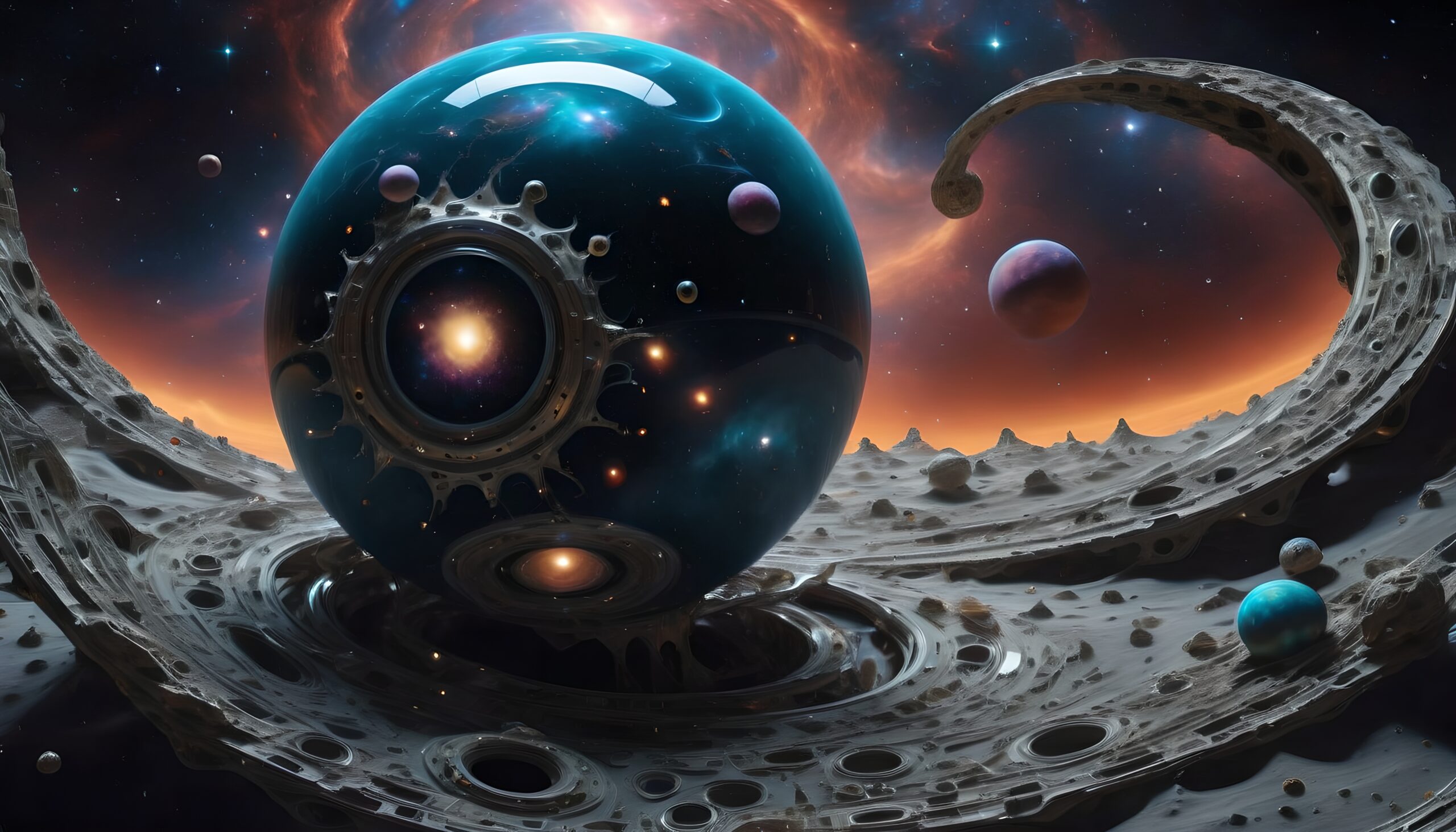 Cosmic Landscape with Blue Sphere