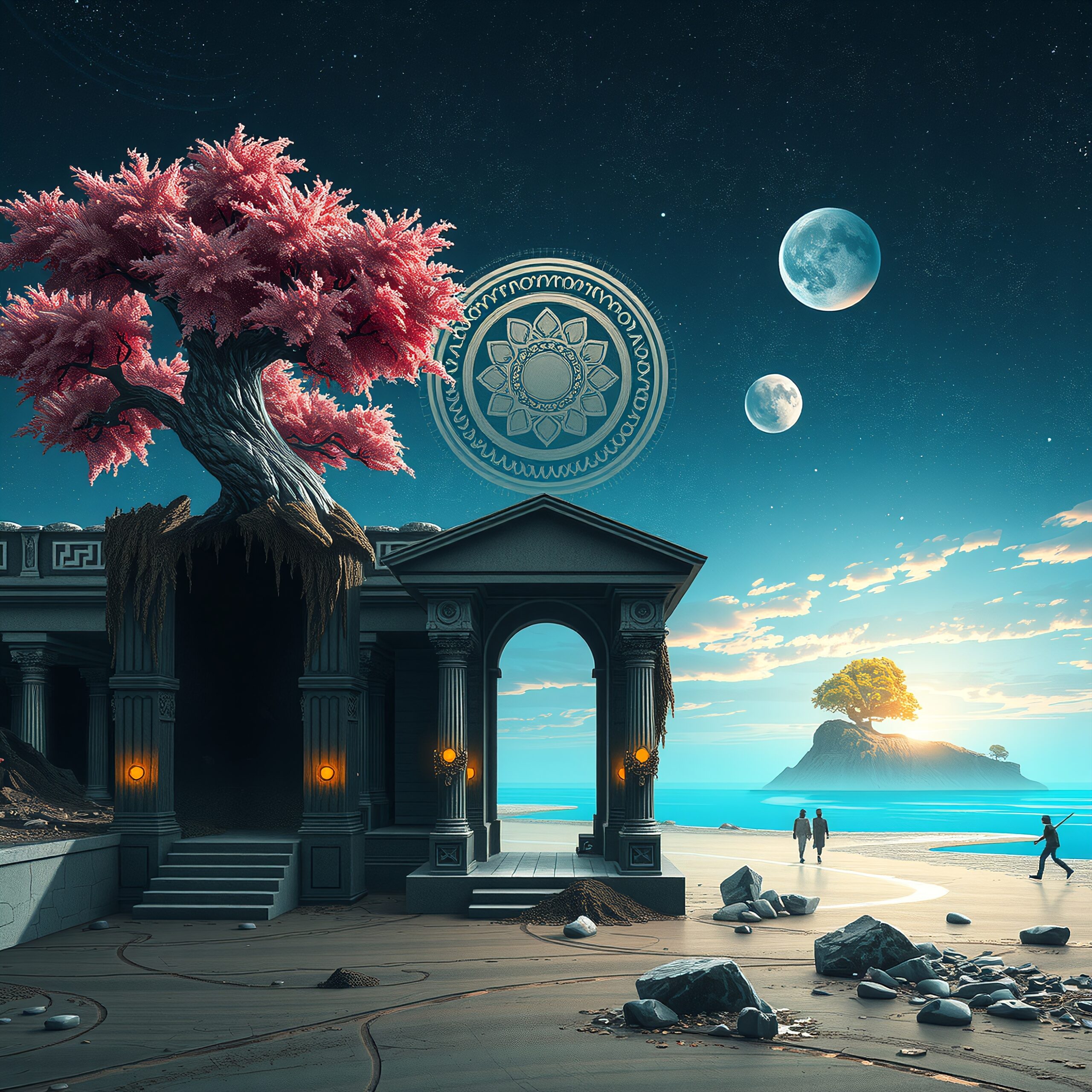 Mystical Landscape with Pink Tree