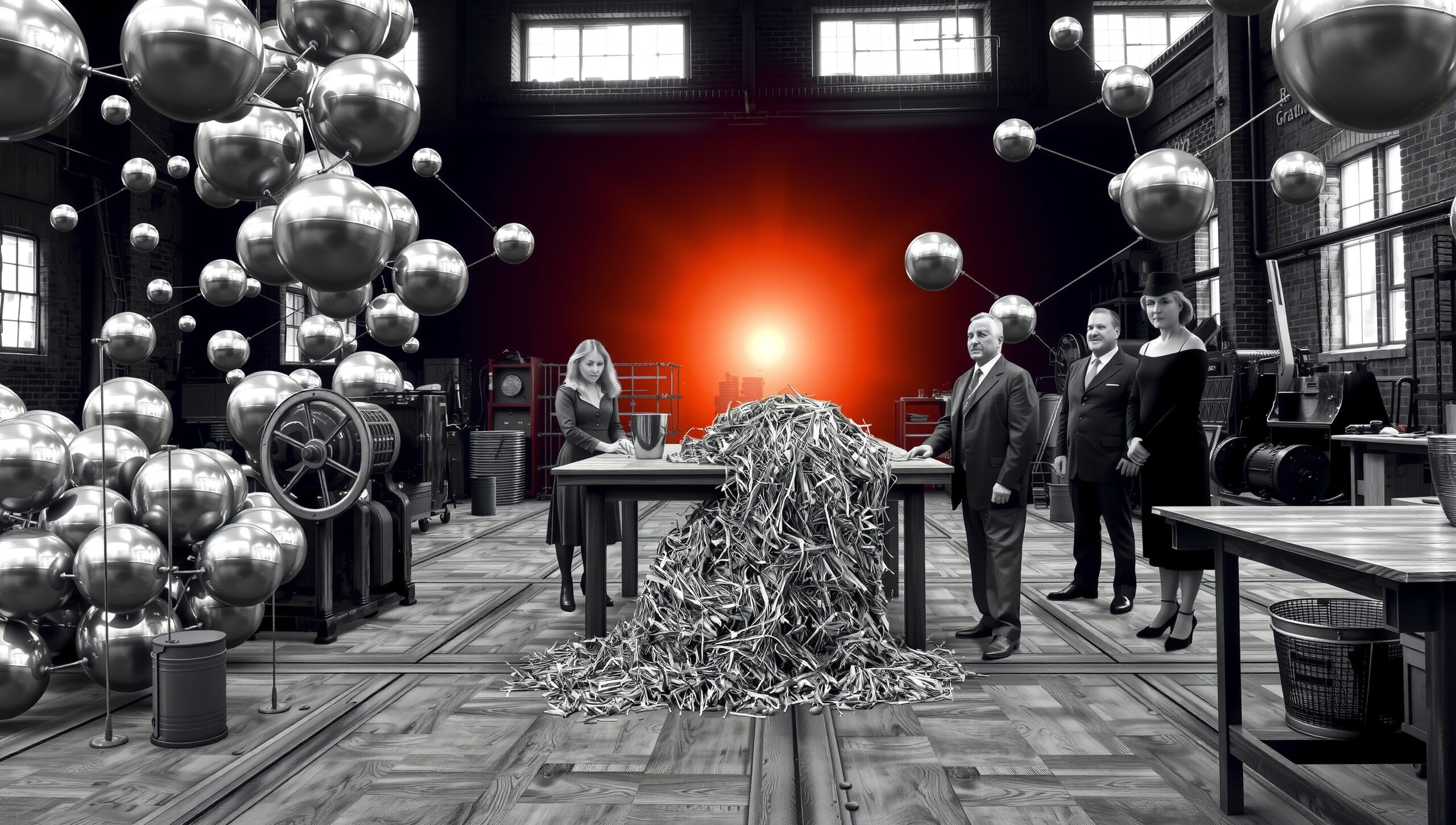 Abstract Industrial Scene with Figures