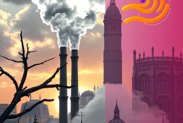Contrasting industrial and biological imagery.