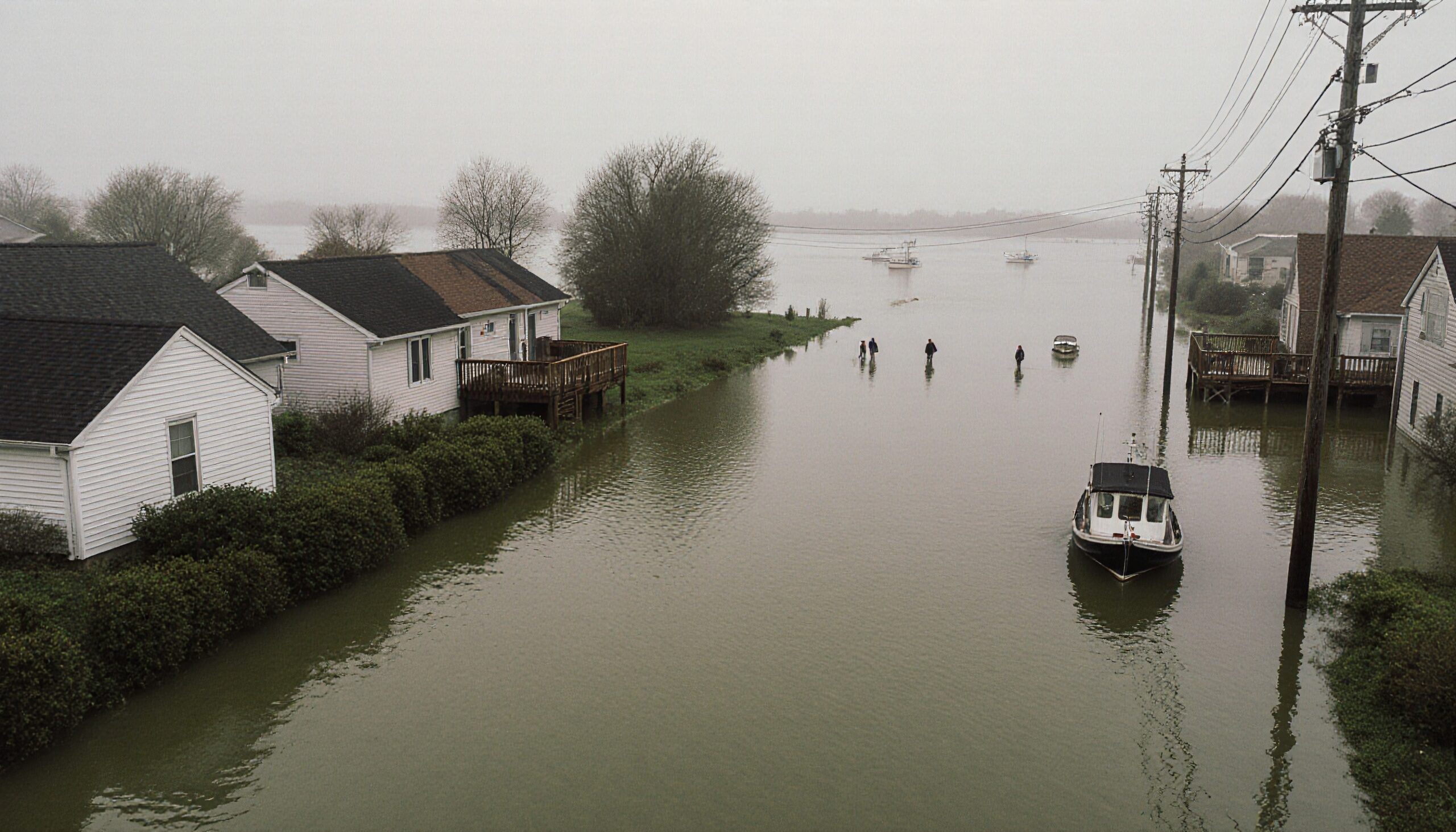 Flooded Street and Submerged Homes