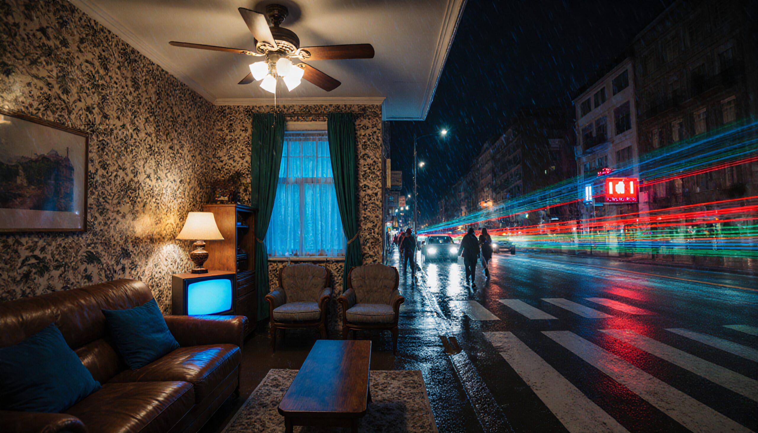 Rainy Night Inside Outside Contrast