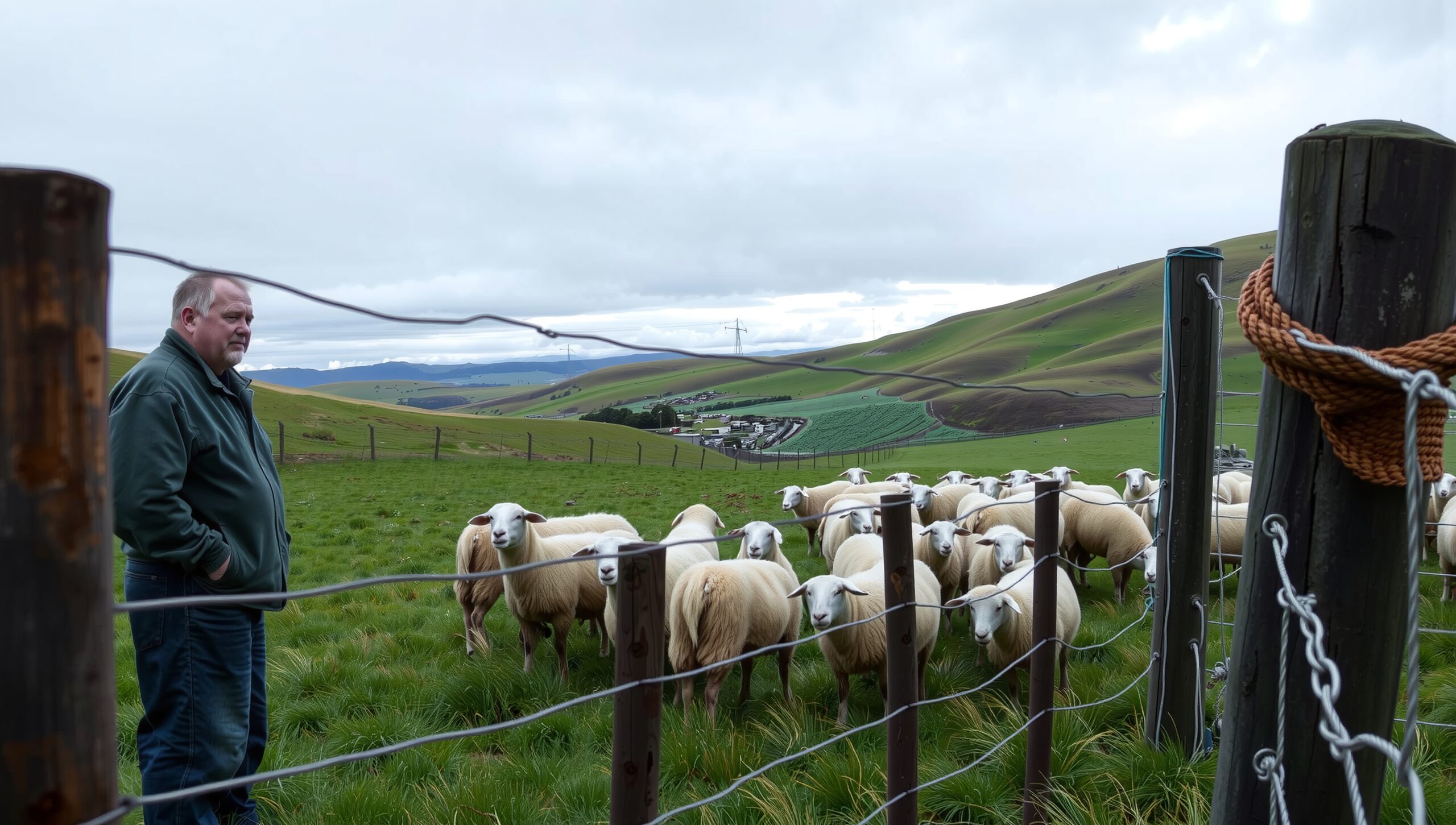 Shepherd Observing Sheep in Pasture