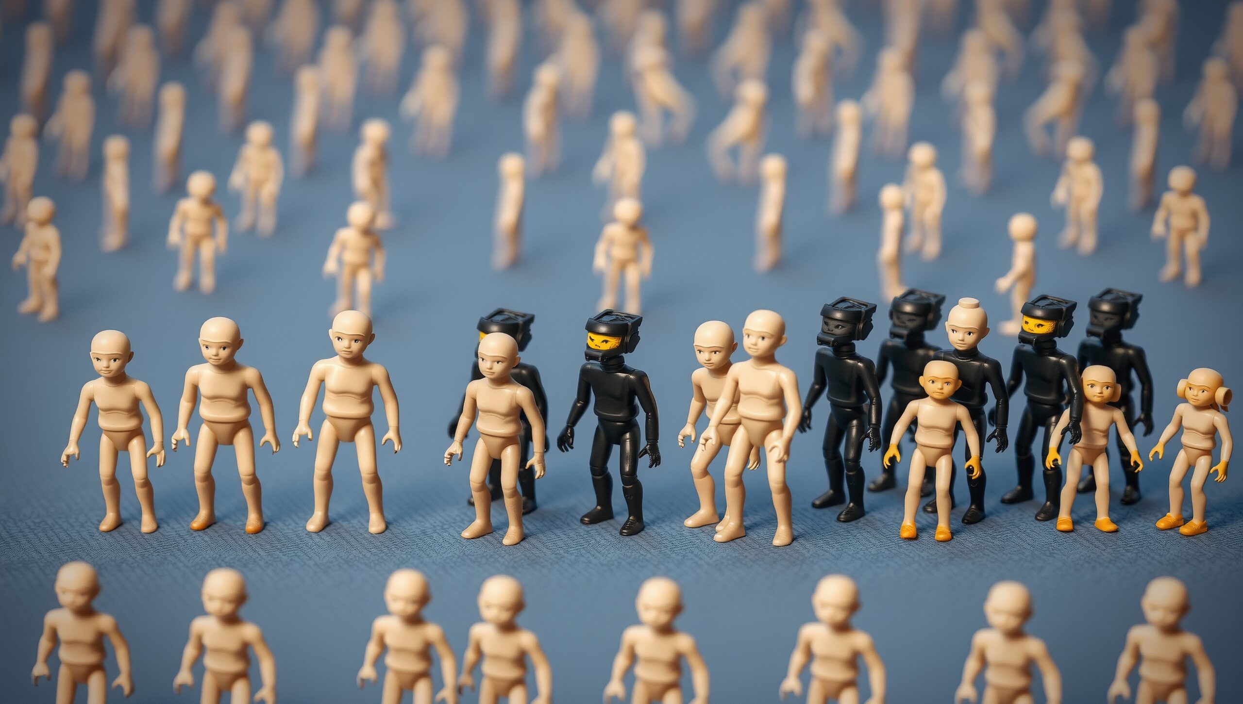Robotic Figures Mixed in Crowd