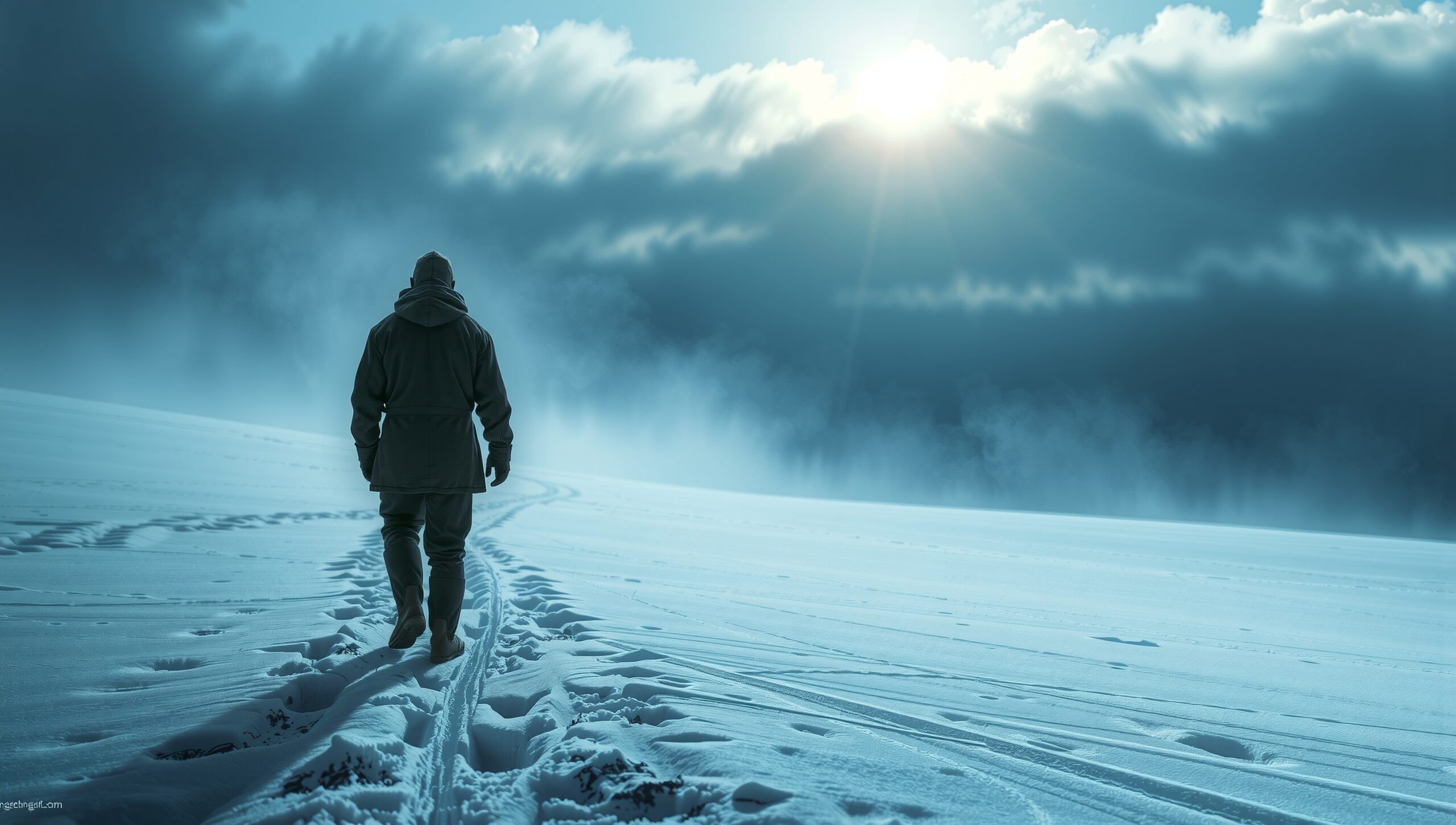 Solitary Walk in Snow