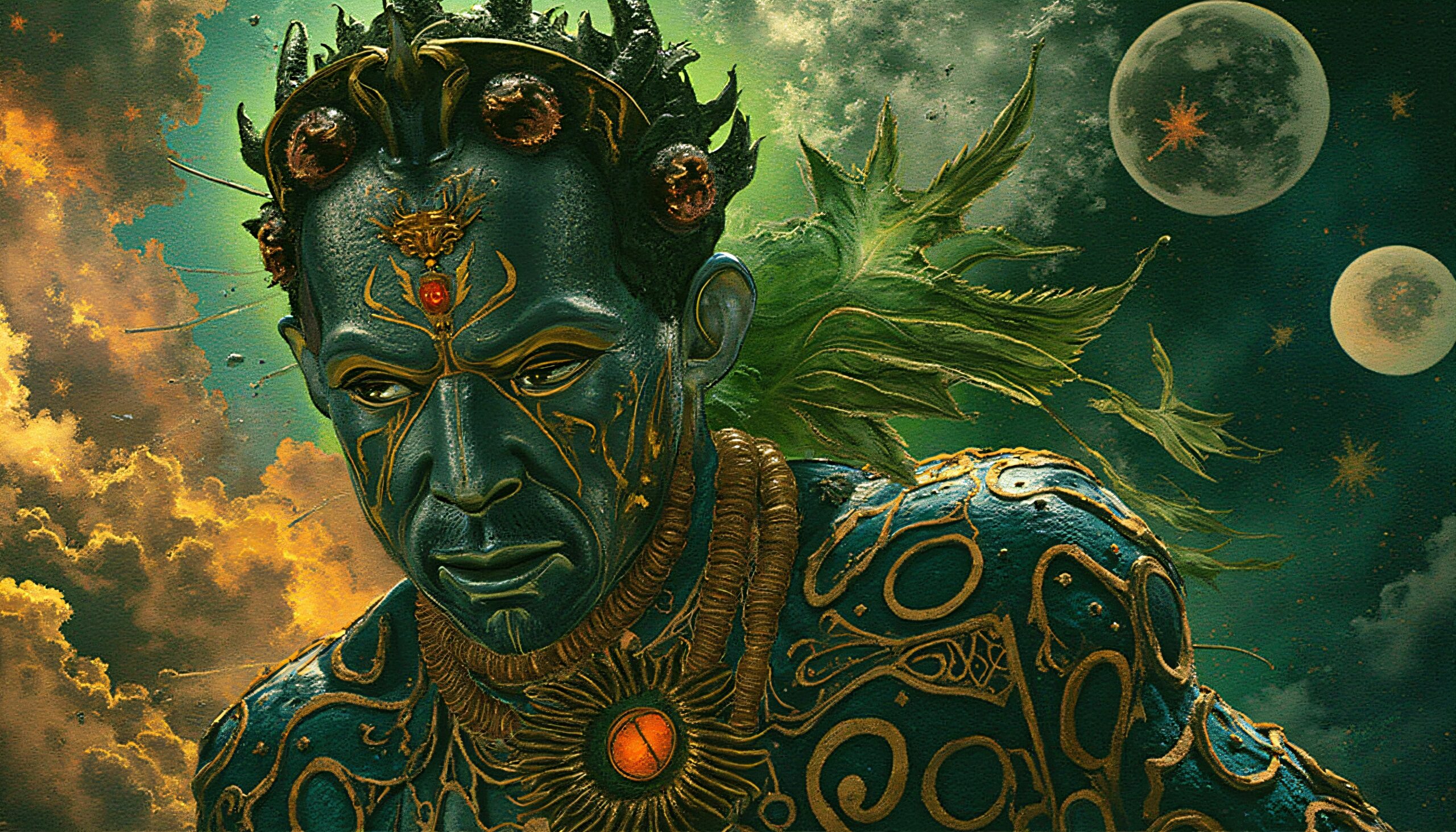 Celestial Mystic in Golden Patterns