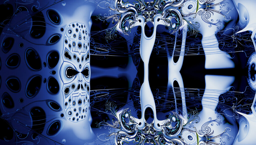 Abstract Blue Fractal Digital Art with Intricate Organic Pattern