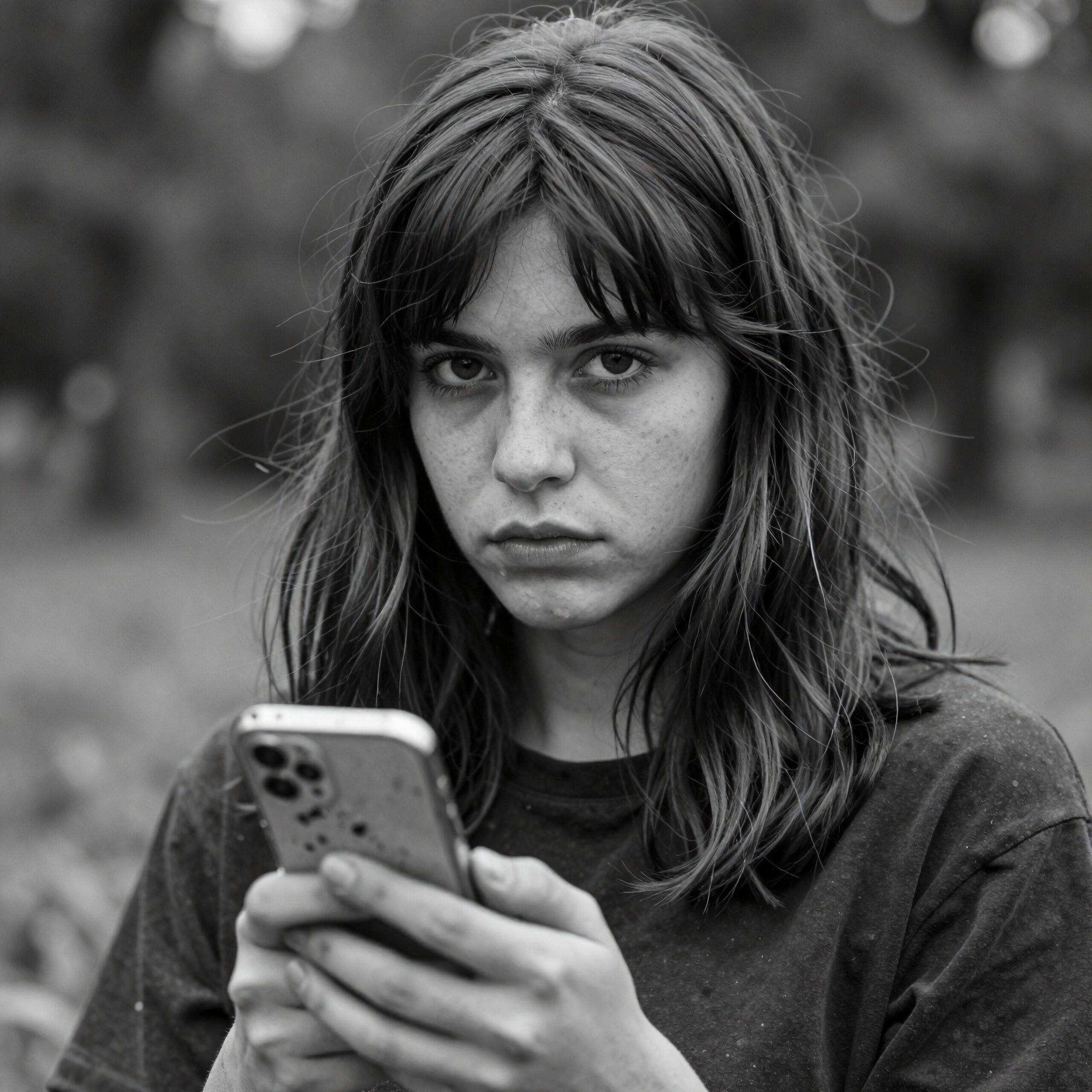 Woman with Smartphone in Park