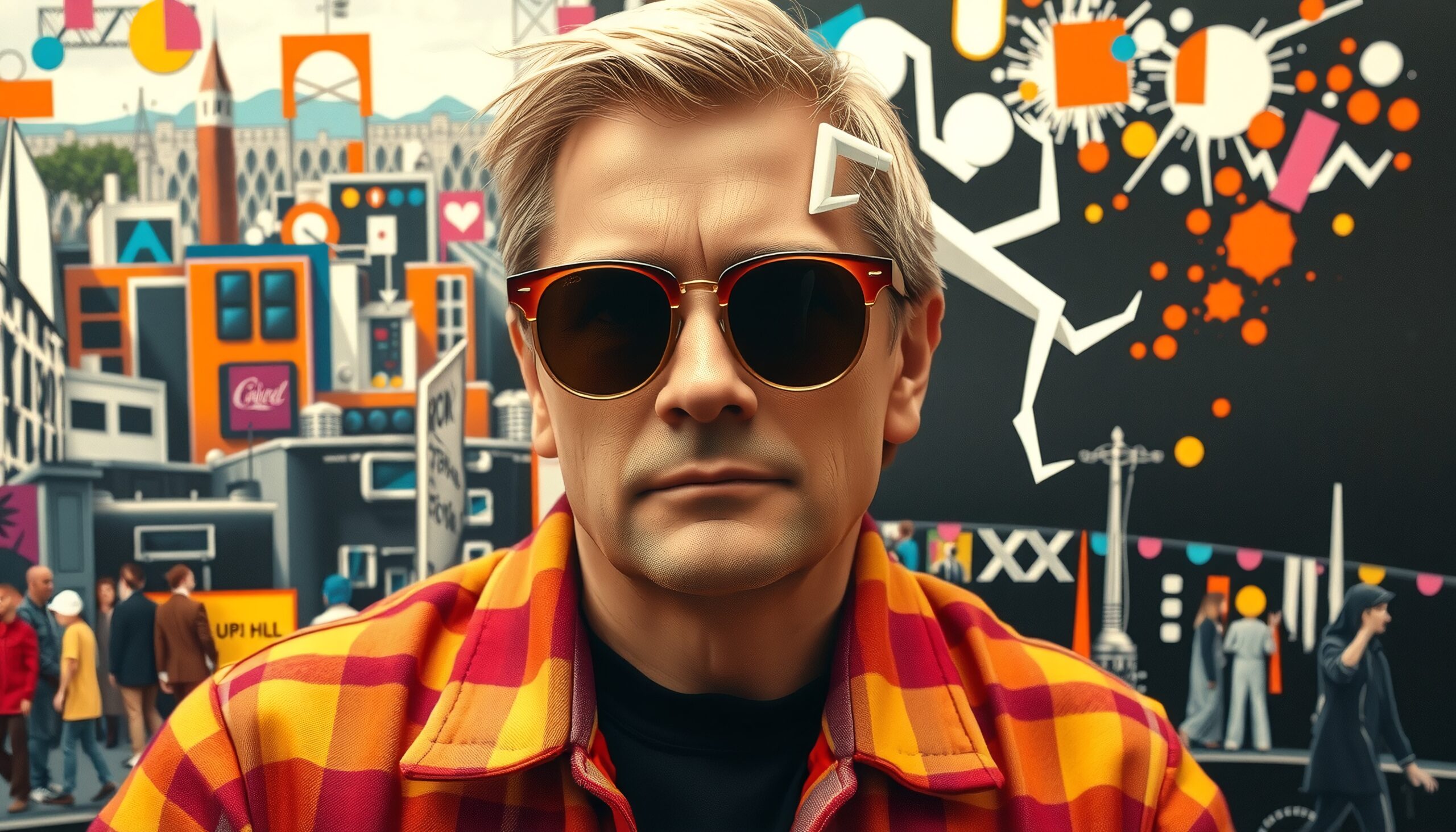 Colorful City Mirror Sunglasses Portrait