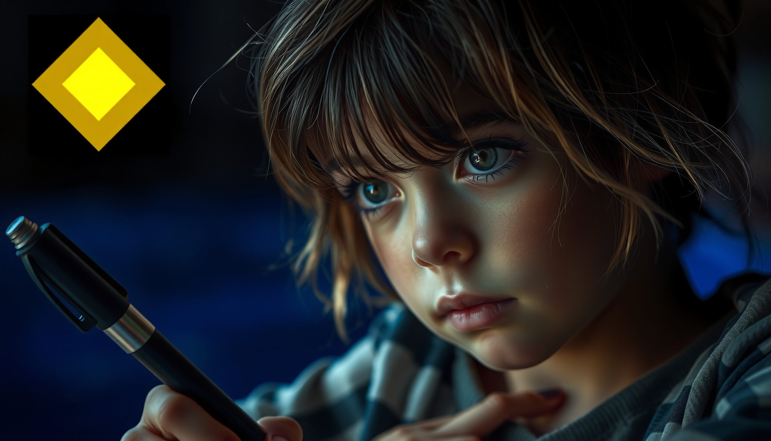 Thoughtful Child with Pen