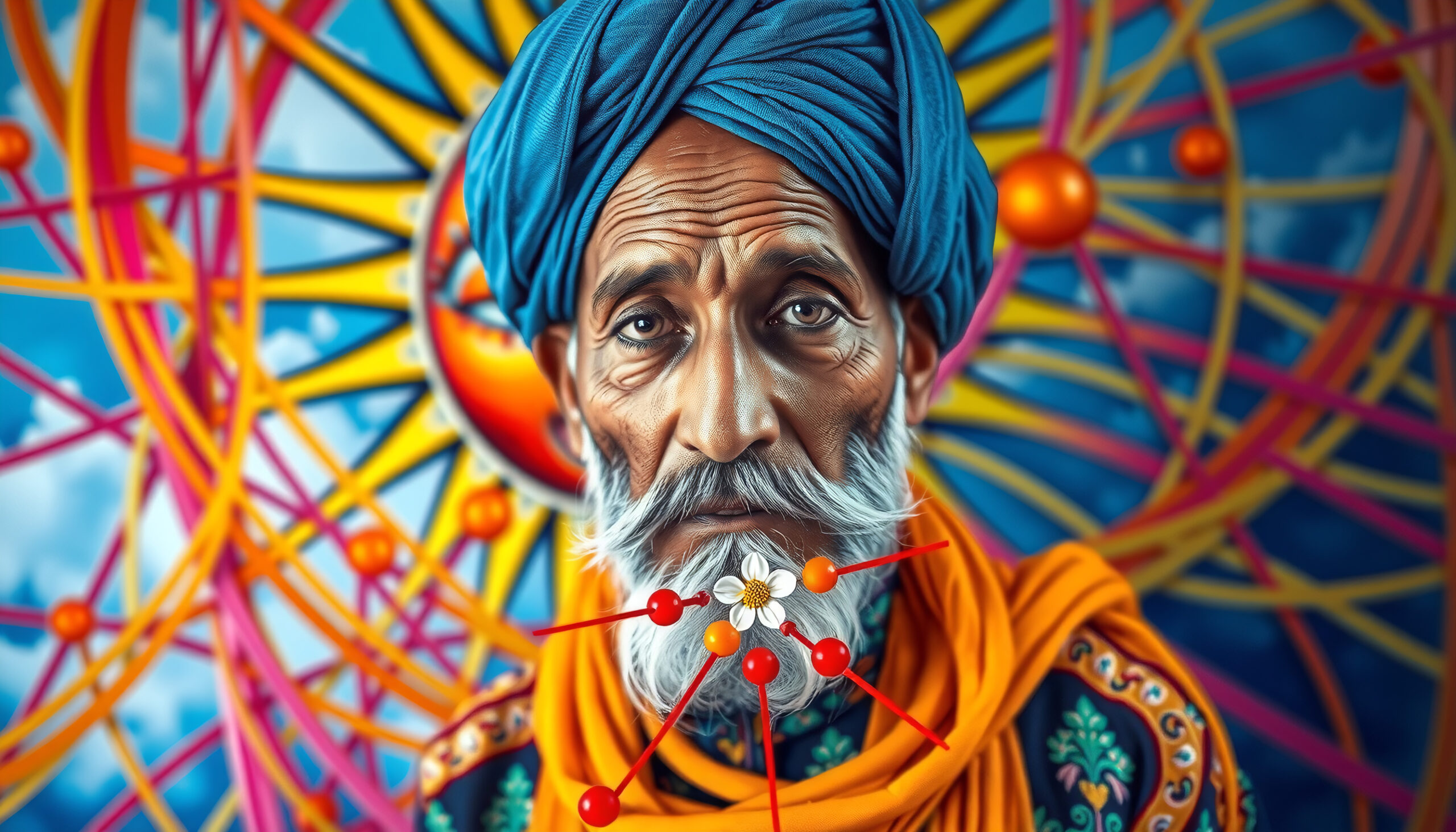 Elderly Blue Turban Vibrant Mandala