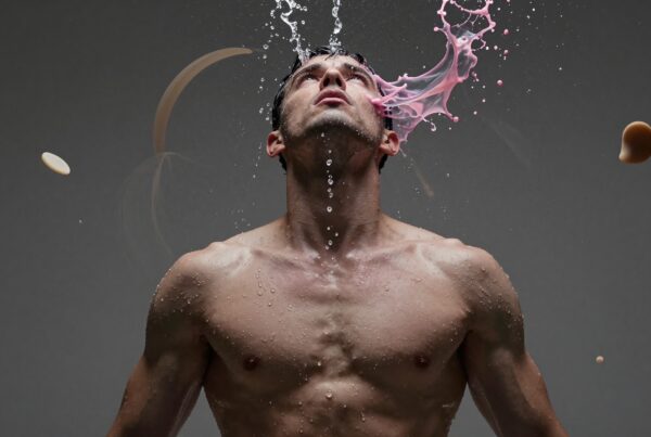 A man and liquids collide artistically in a dynamic splash.