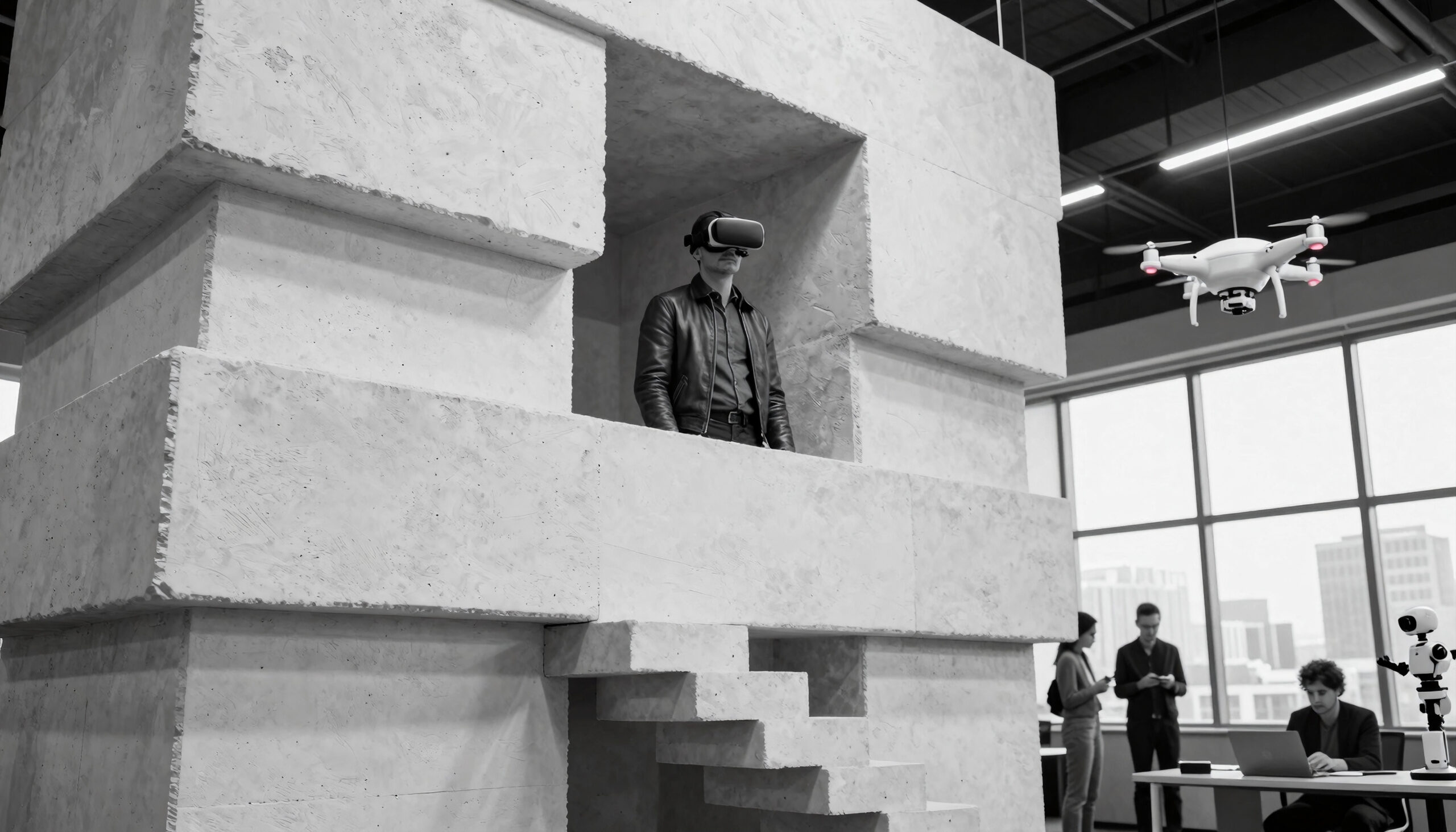 Virtual Reality User in Modern Office Space