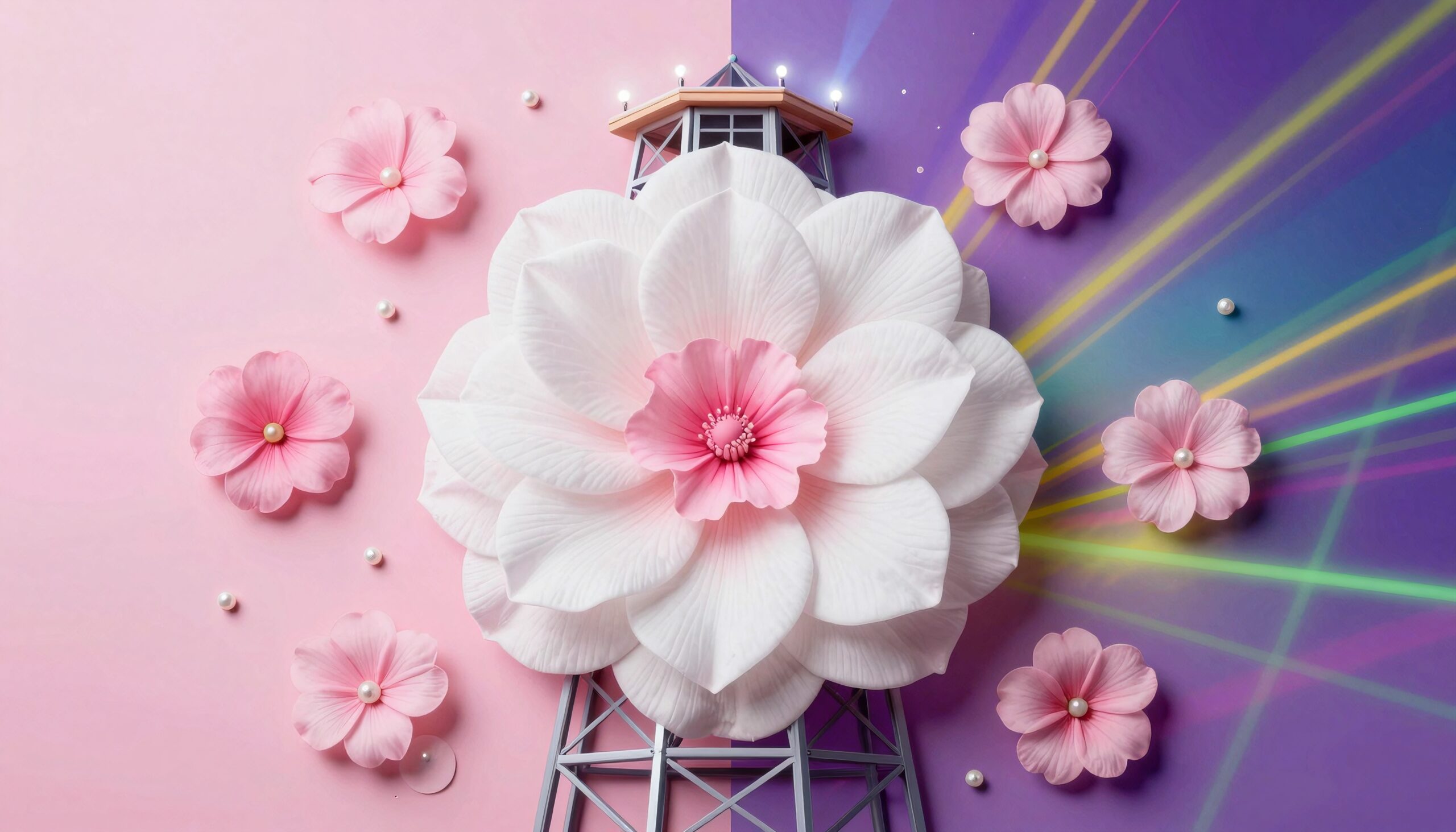 Floral Lighthouse with Radiant Beams
