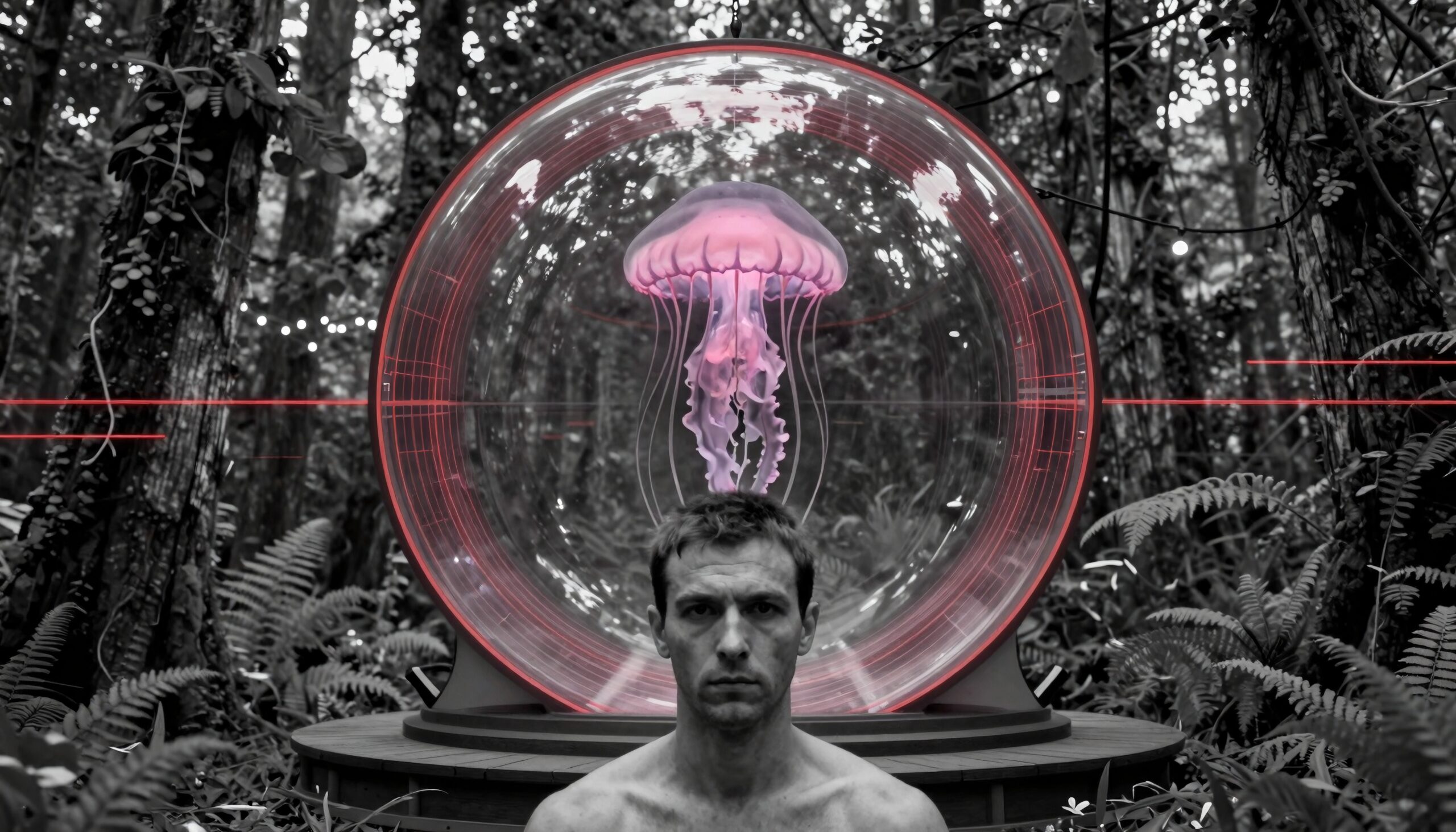 Jellyfish in forest enclosure