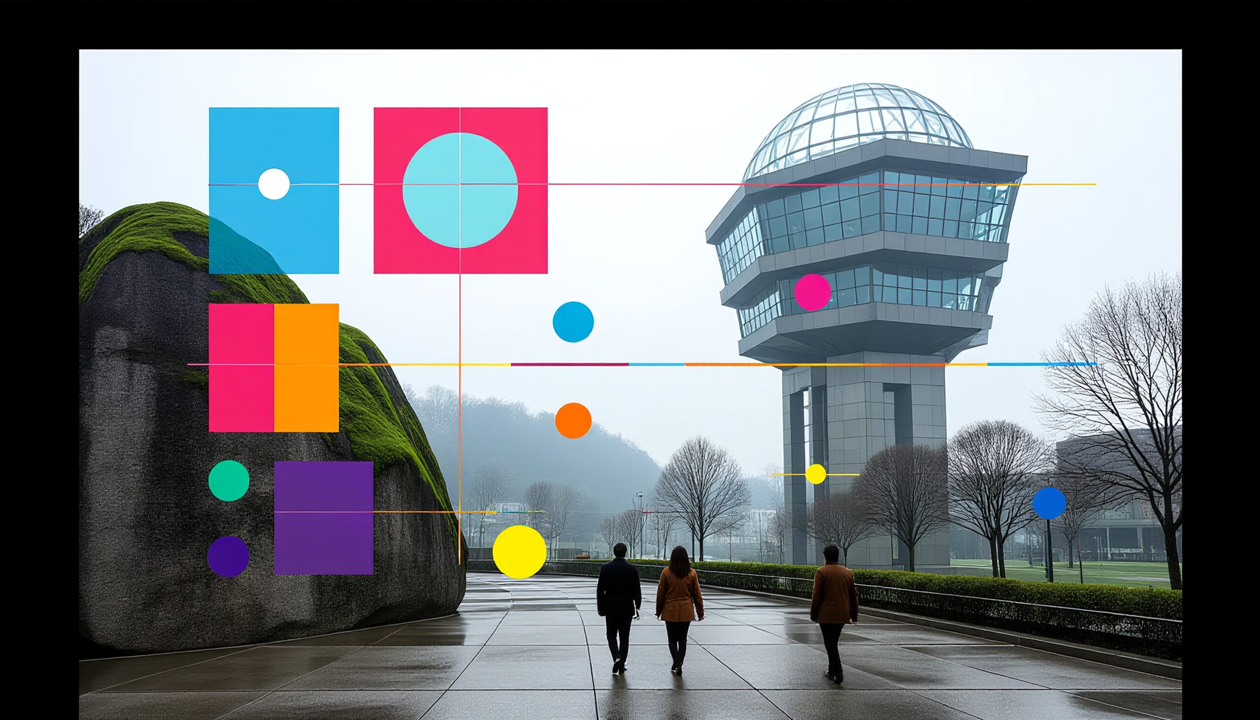 Cityscape with Abstract Color Blocks