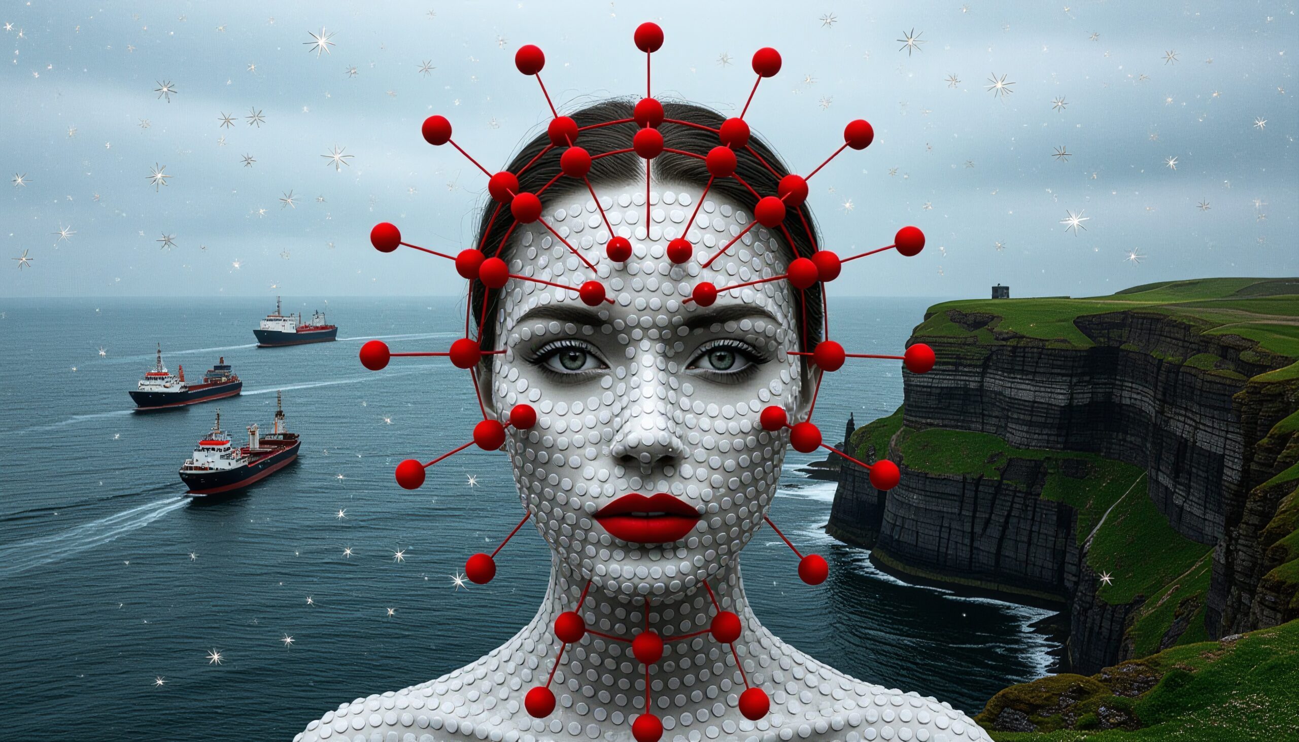 Digital Woman Amidst Cliffs