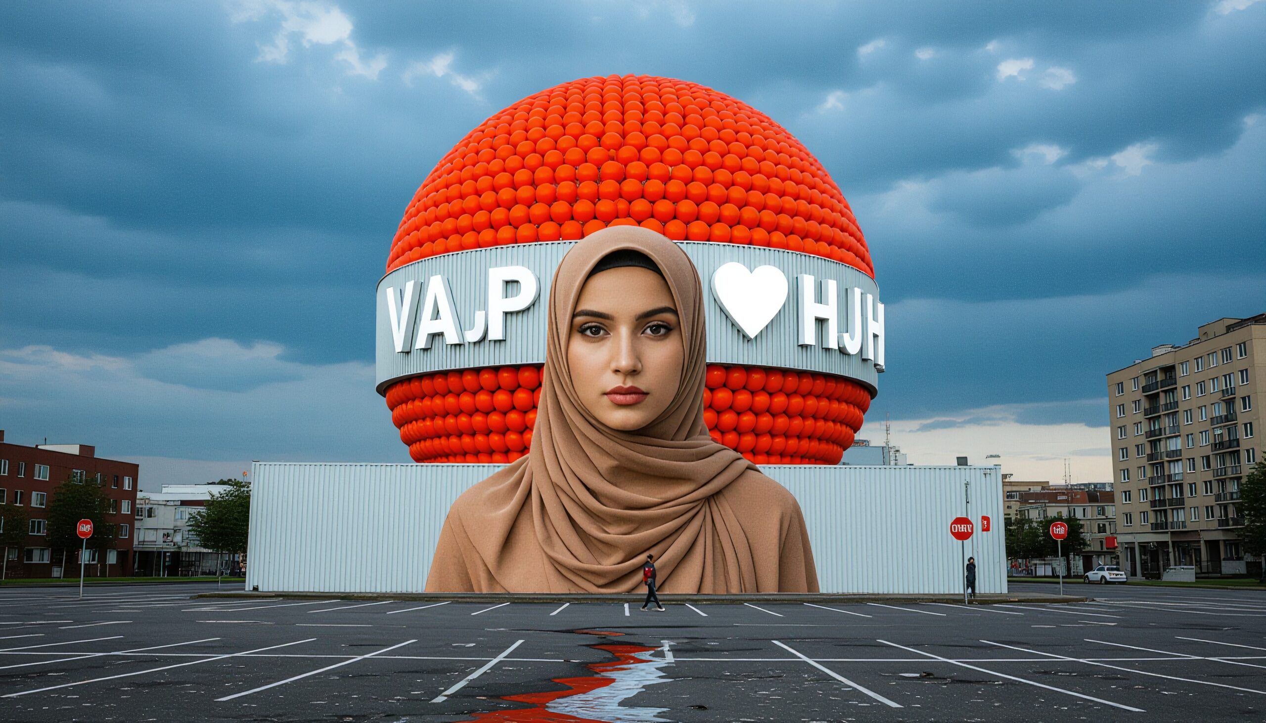 Urban Mural with Orange Dome