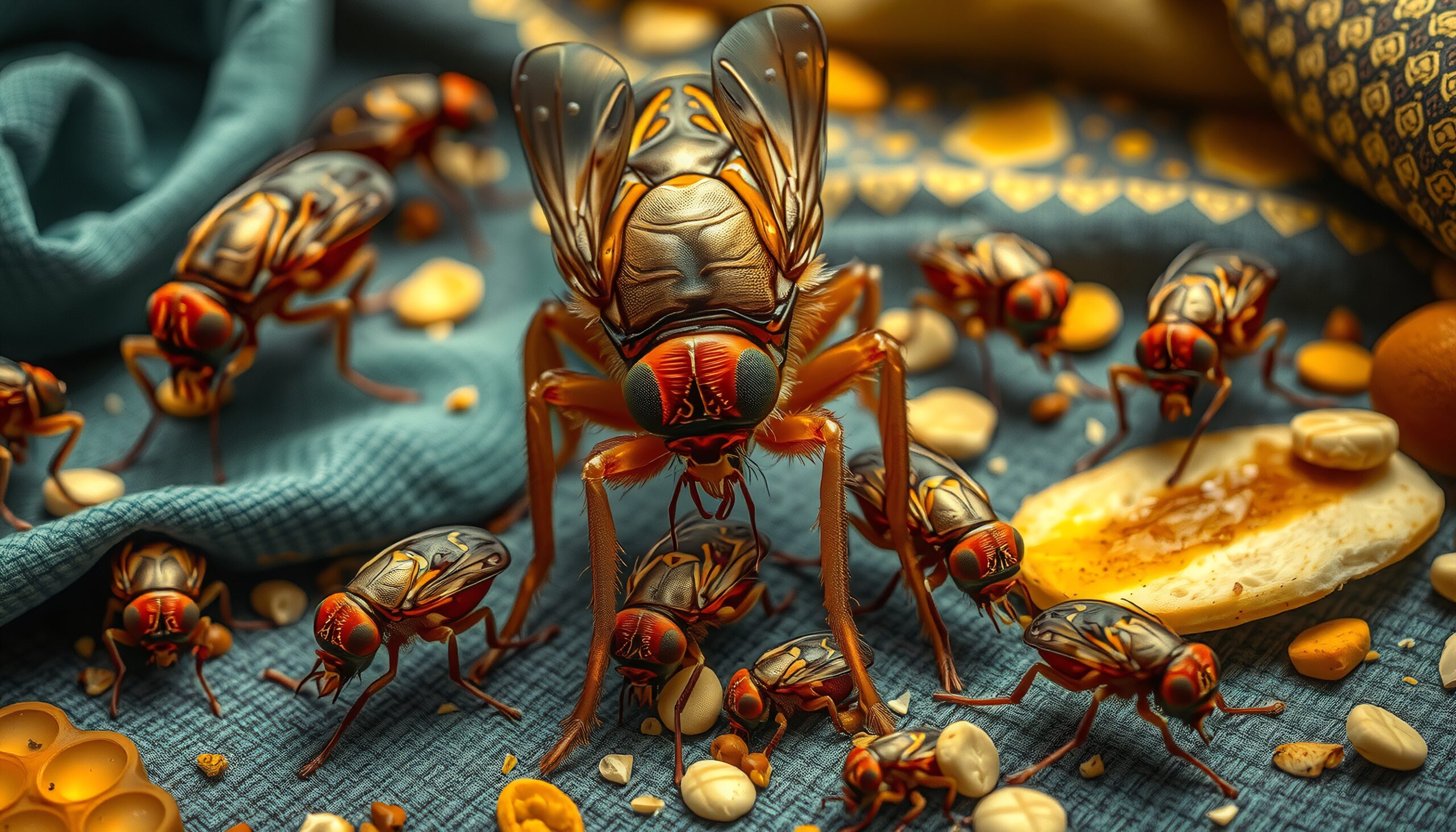 Surreal Insects on Textured Fabric