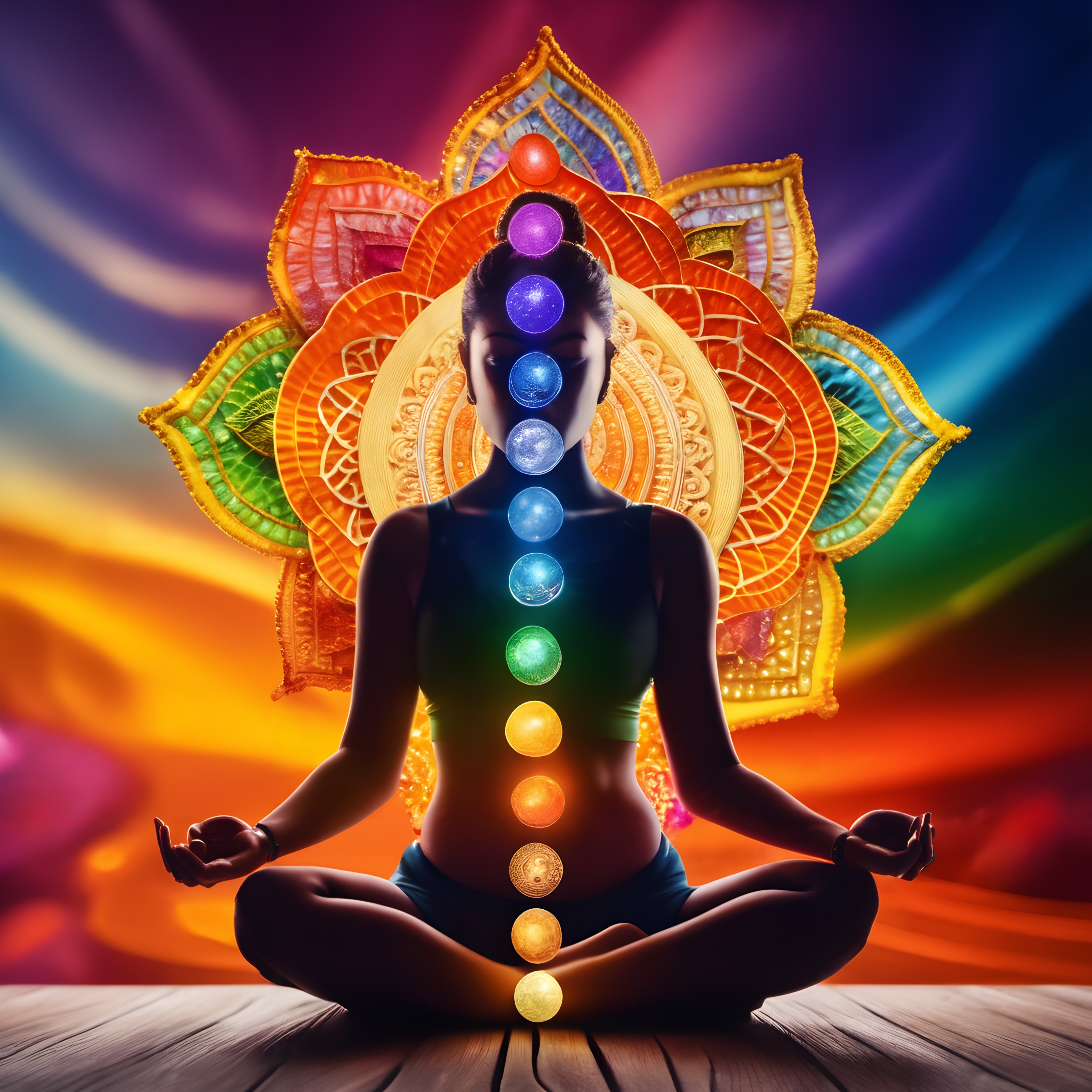 Meditative Figure with Chakra Symbols