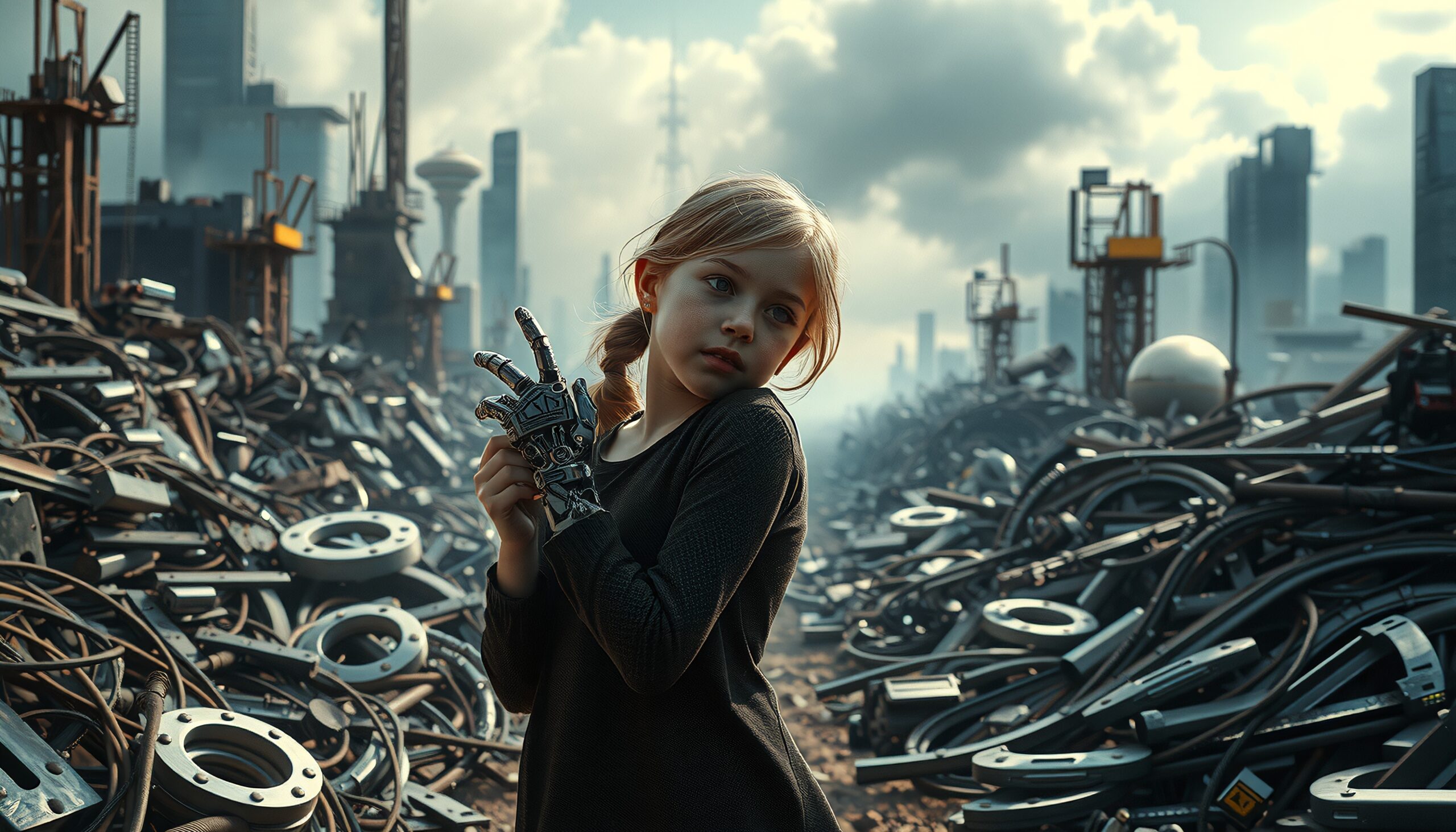 Child in Futuristic Industrial Landscape