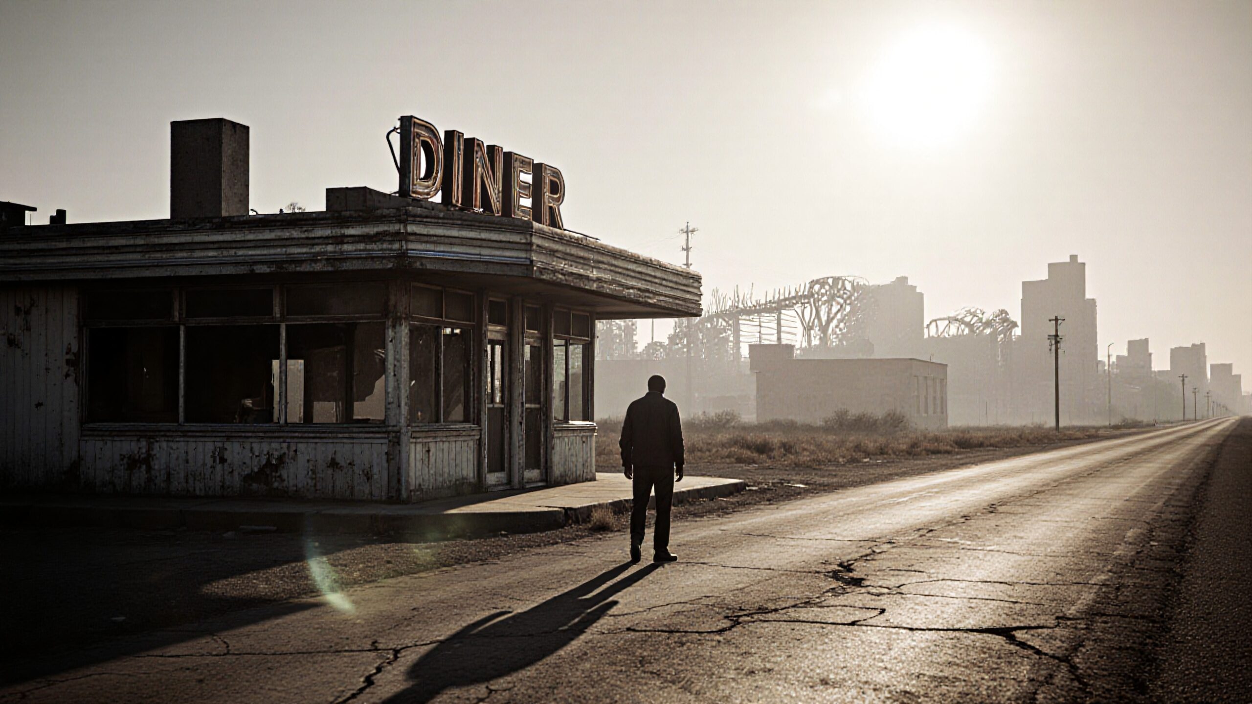 Solitary Figure by Deserted Diner