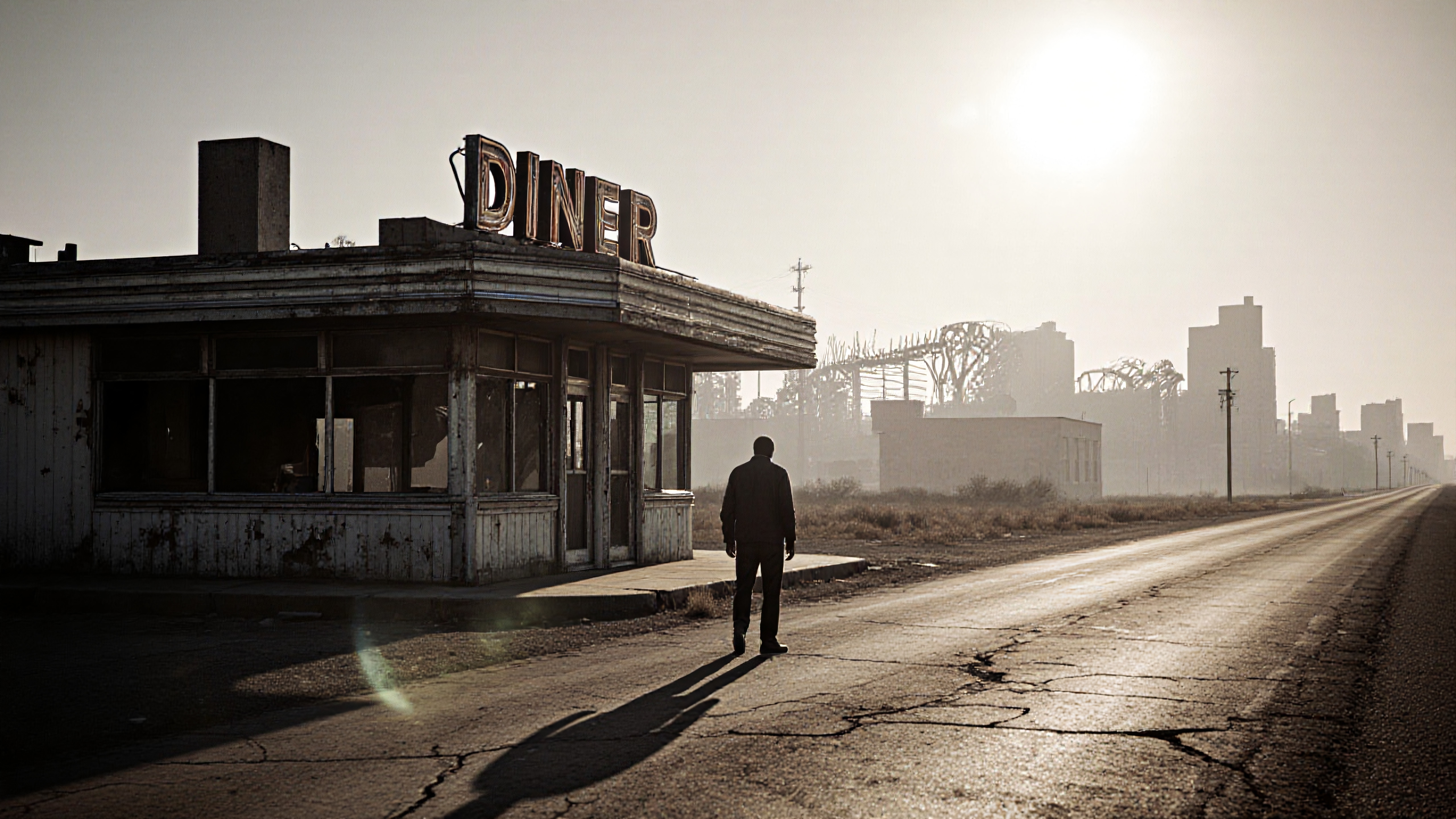 Solitary Figure by Deserted Diner