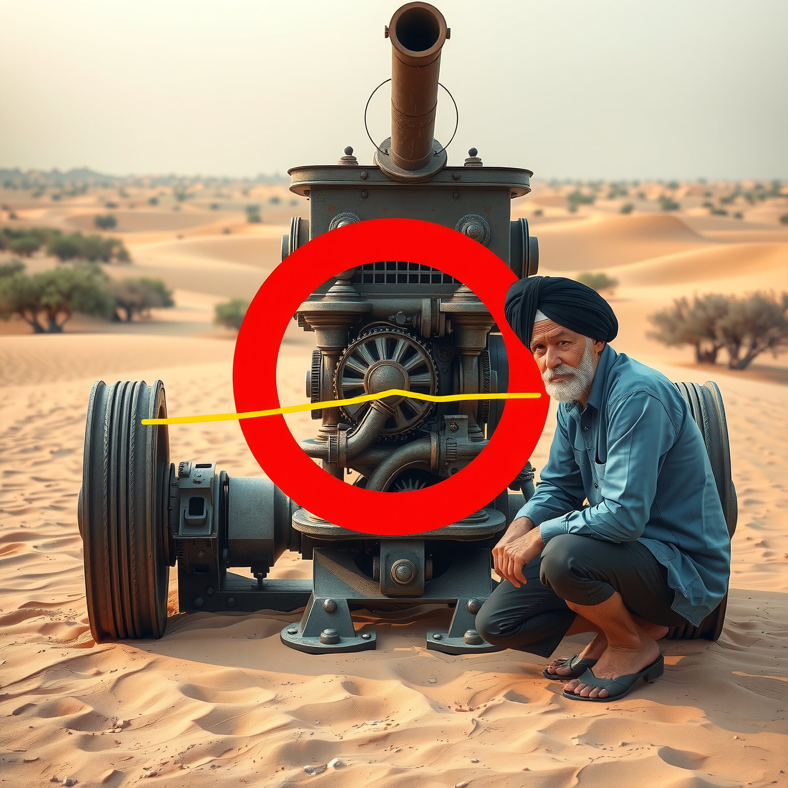 Desert Machinery with Red Marker