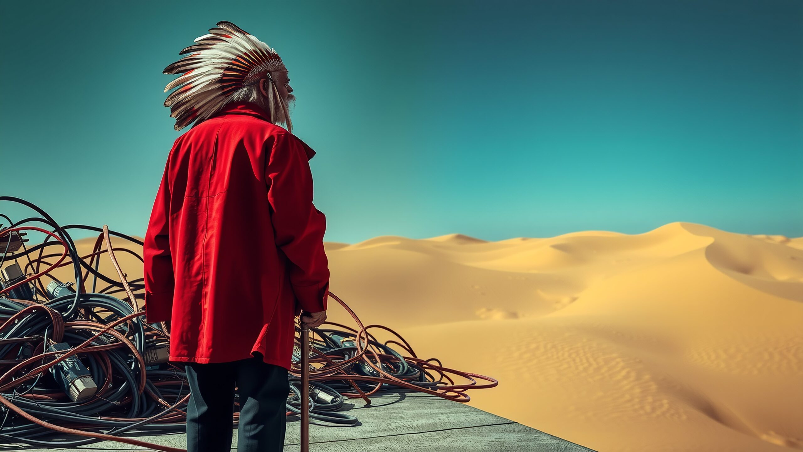 Desert Contemplation in Red Coat