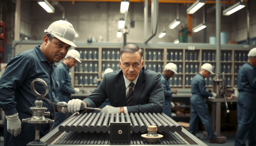 Businessmen Inspecting Product Samples