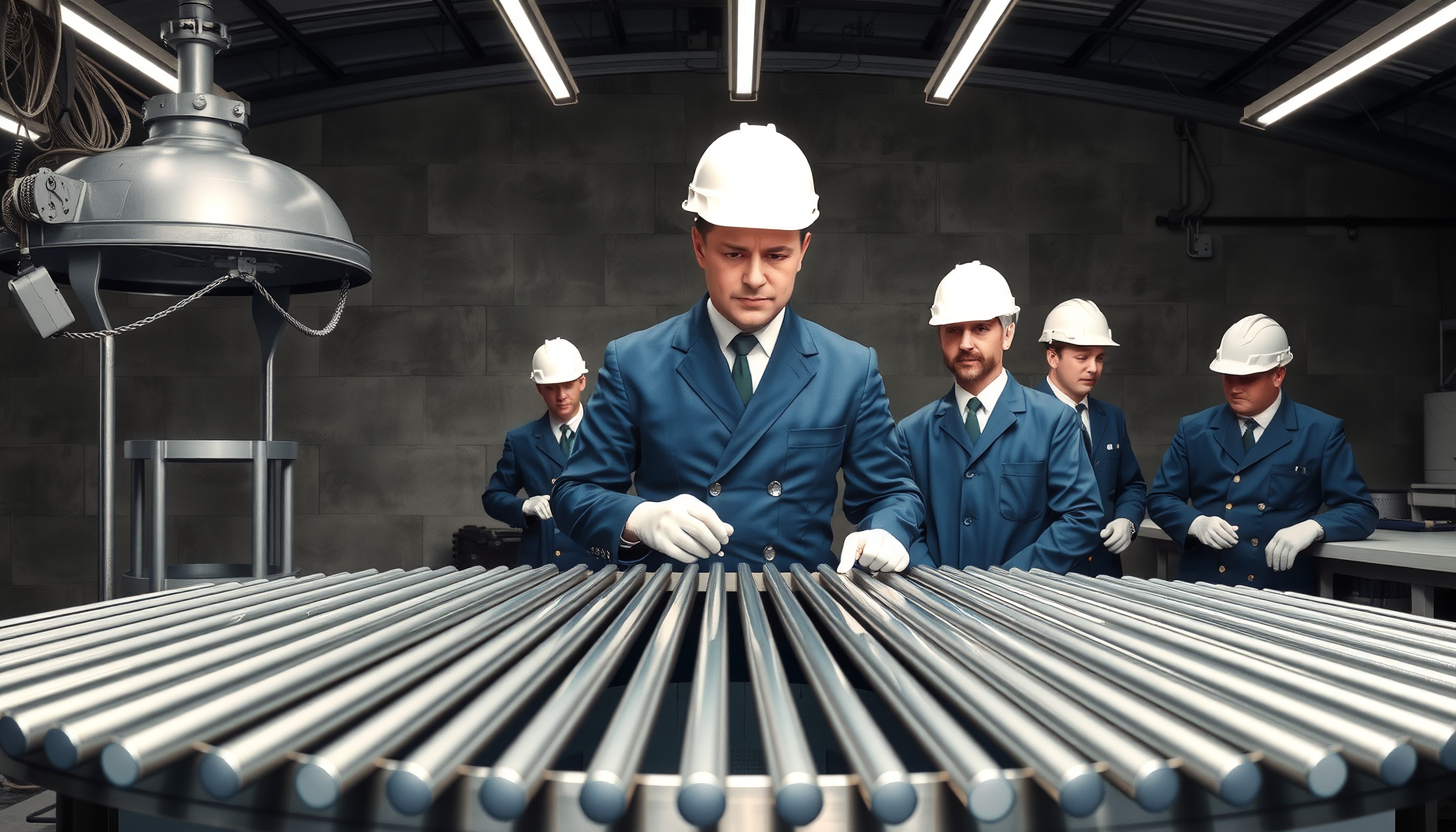 Industrial Engineering Team Inspecting Rods