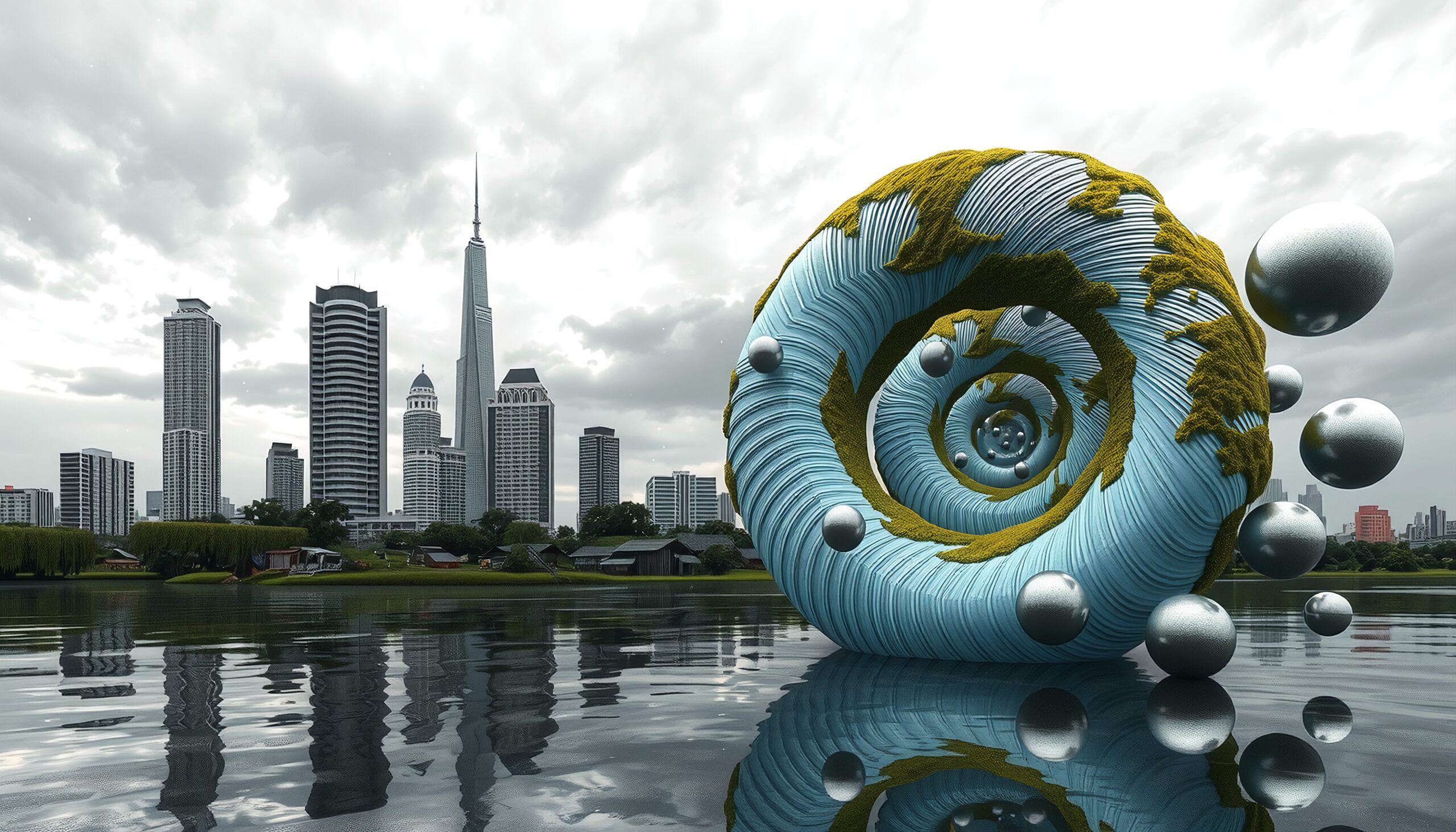 Surreal City and Abstract Sculpture