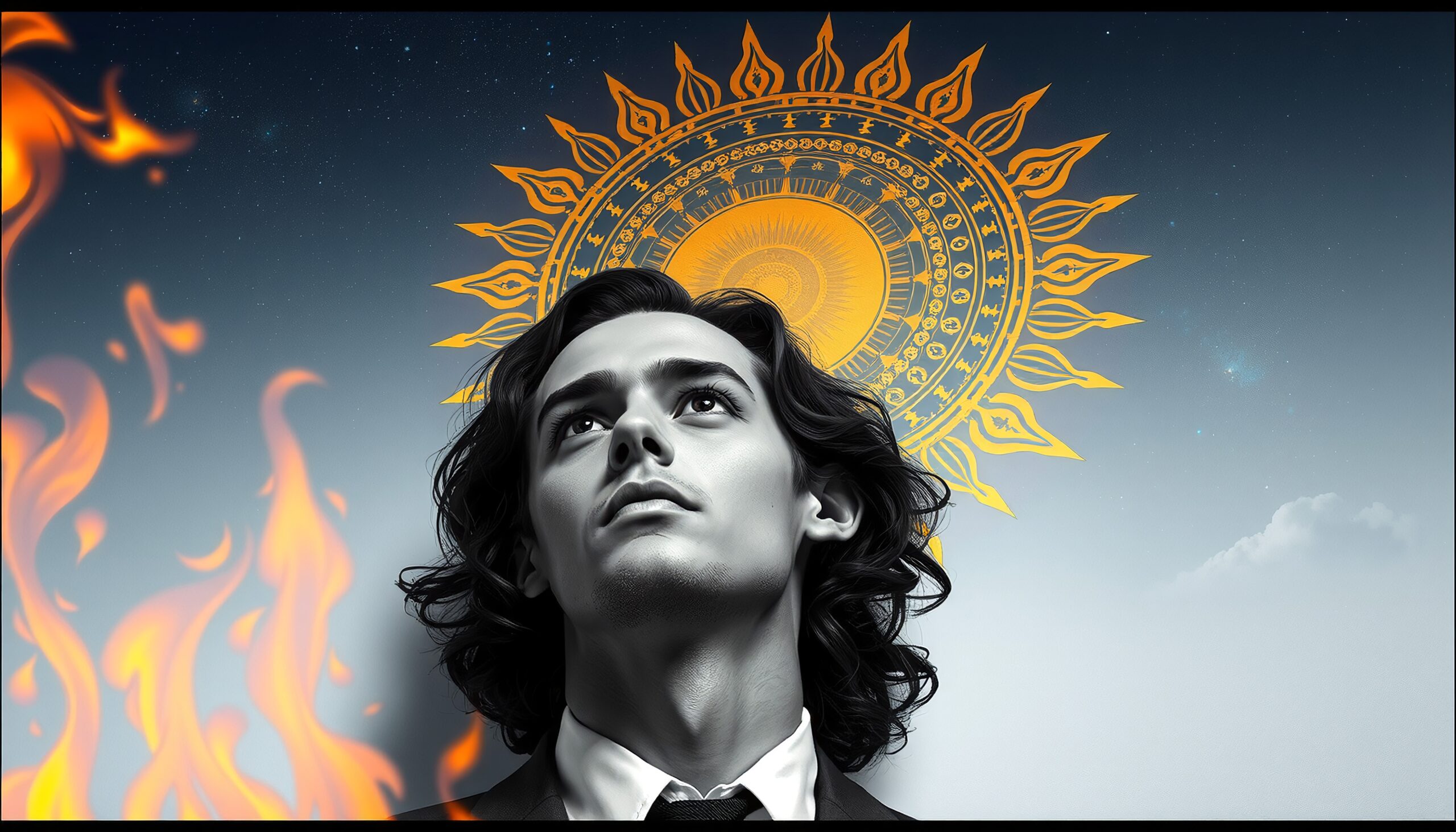 Celestial Gaze Amidst Fiery Flames