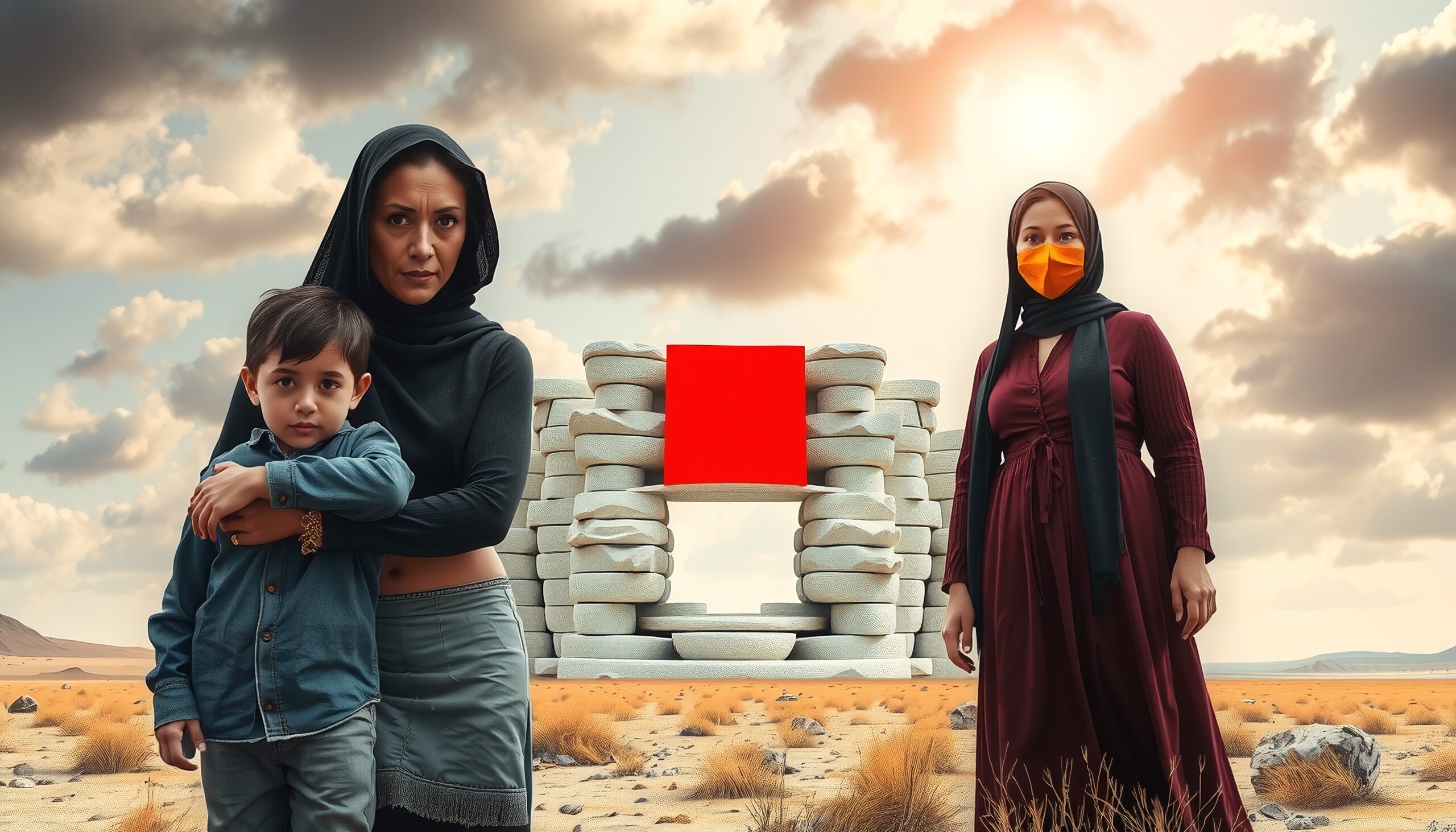 Mystical Desert Scene with Monolith