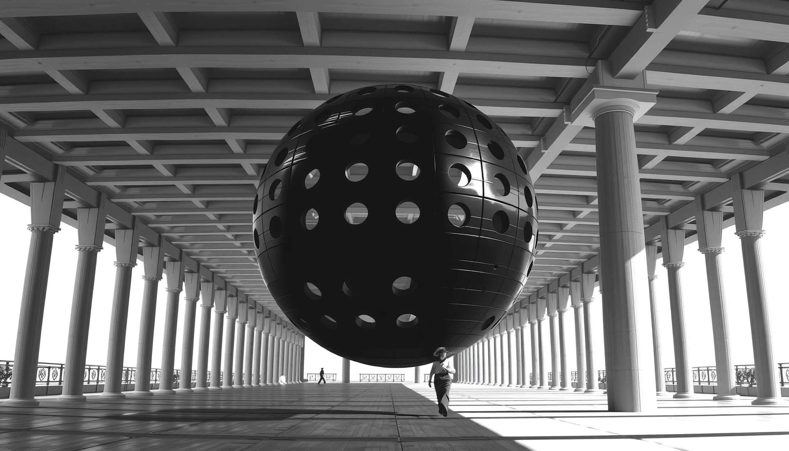 Sphere Suspended in Colonnade