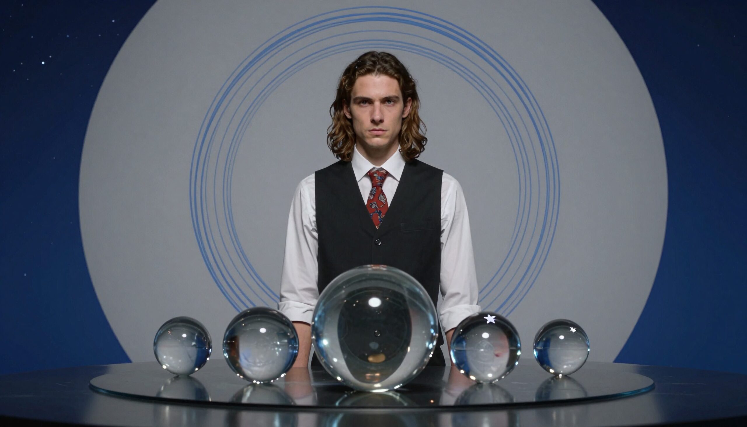 Mysterious Man with Crystal Orbs