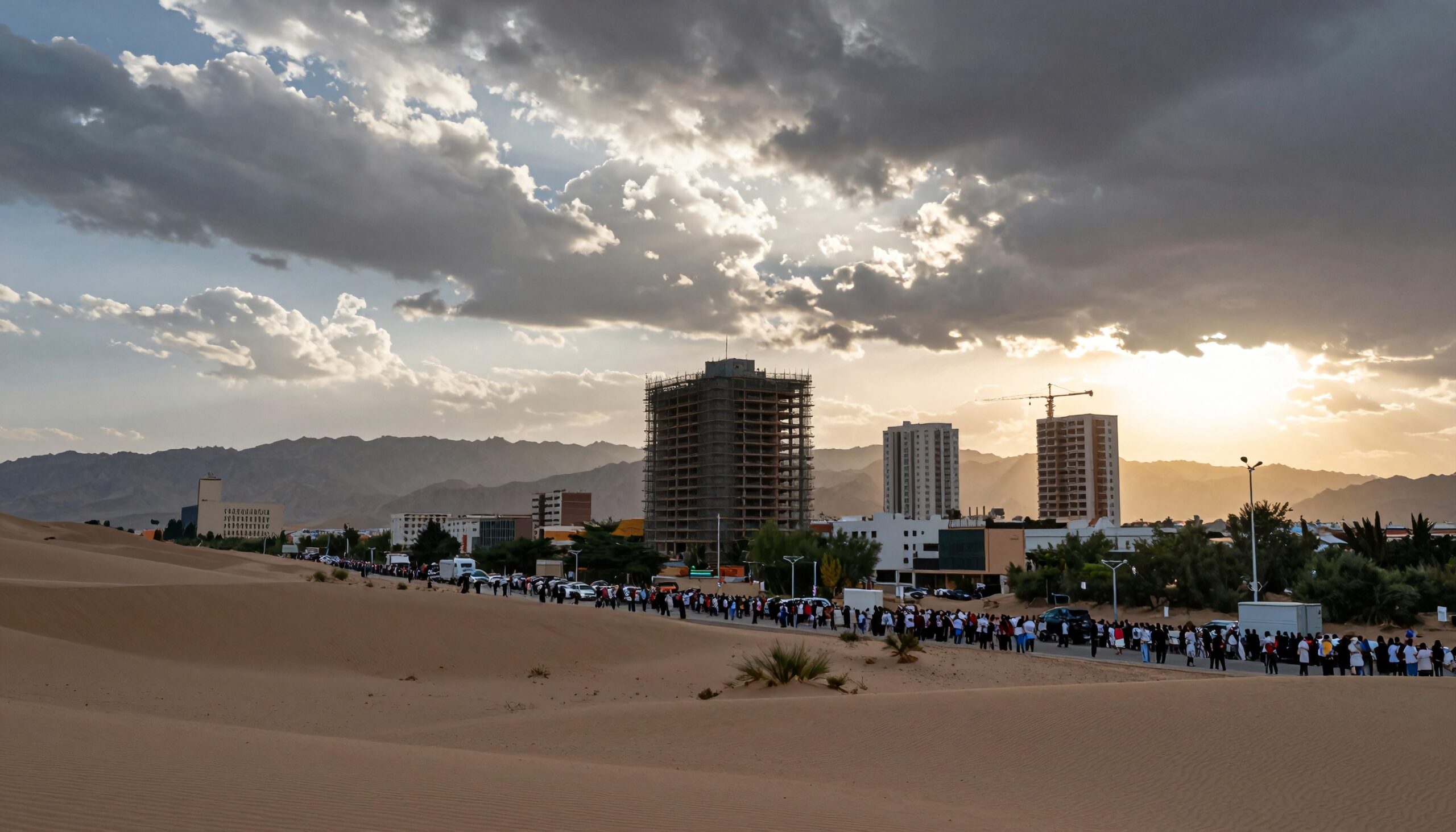 Sunset over City and Desert