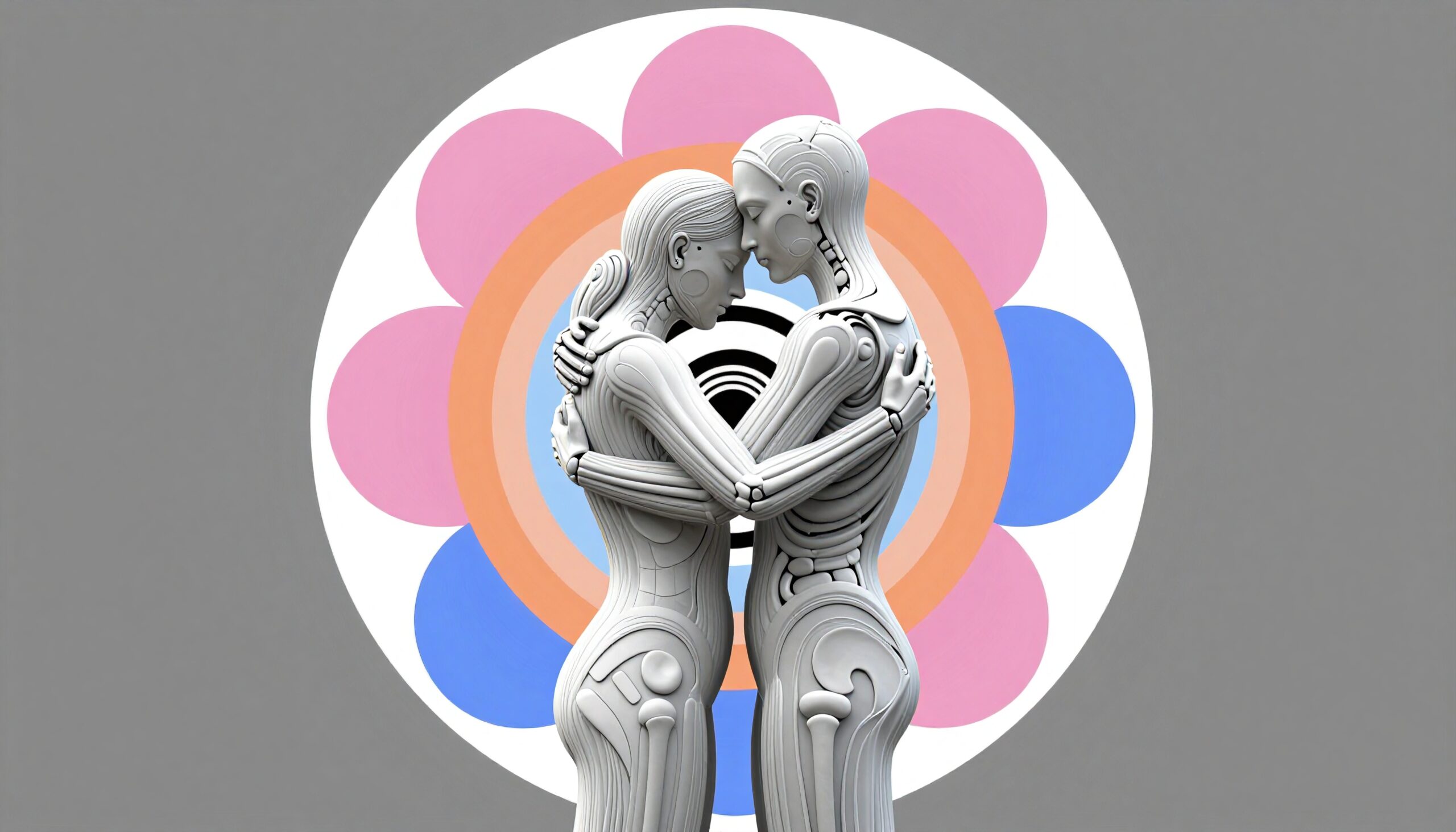 Robots Embrace in Colorful Harmony