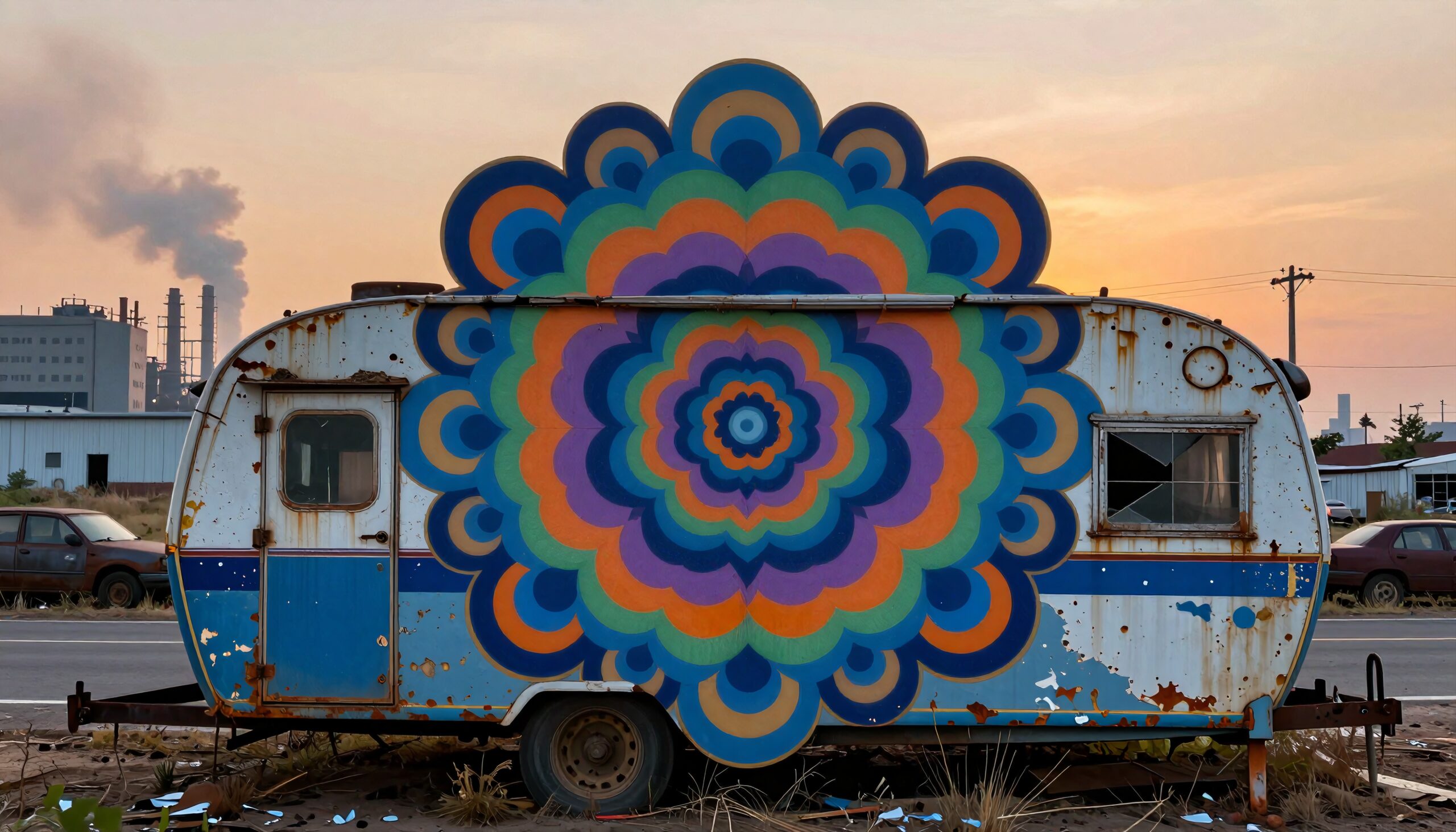 Colorful Trailer in Industrial Background