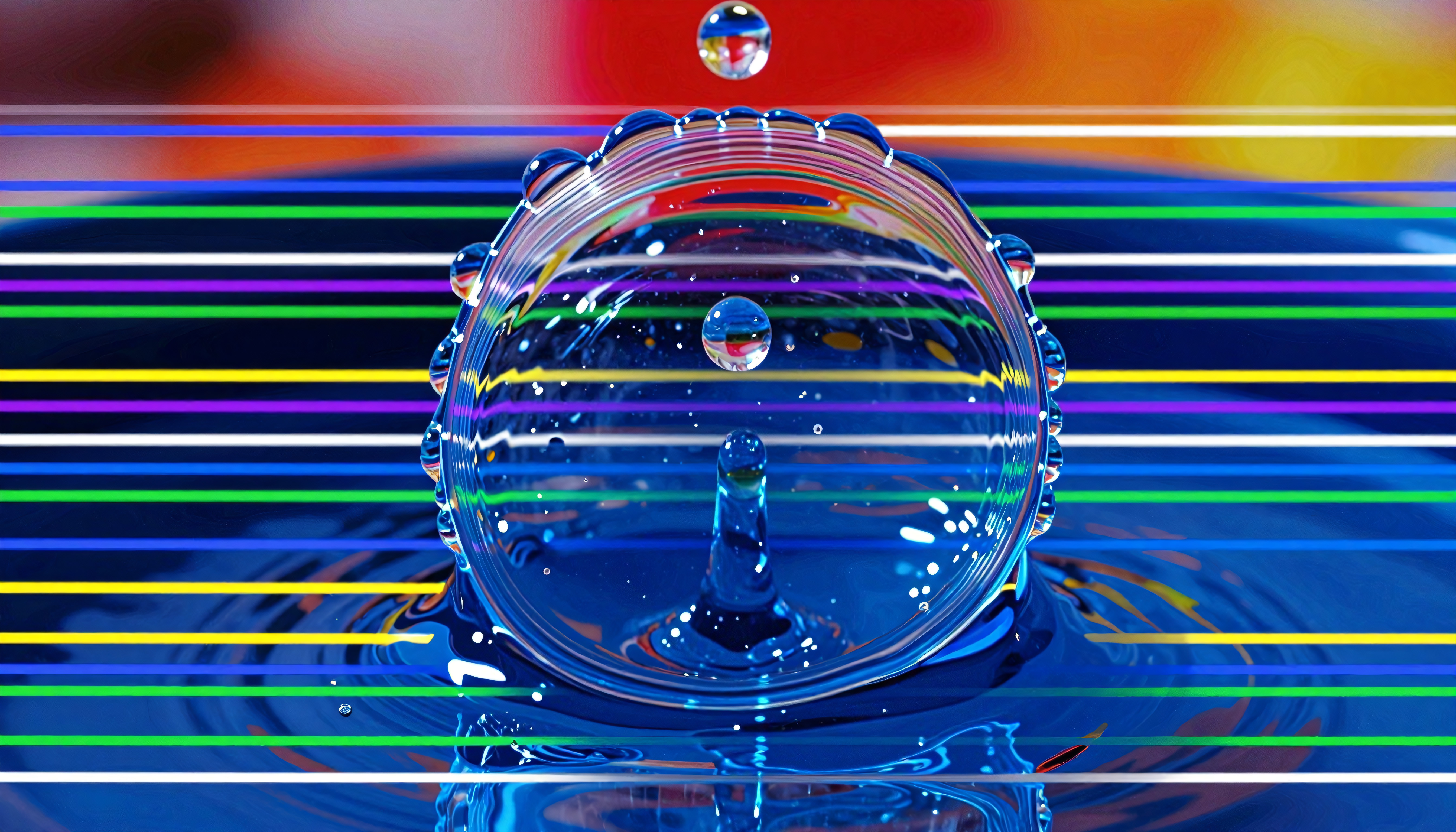 Vibrant Water Droplet with Rainbow Stripes