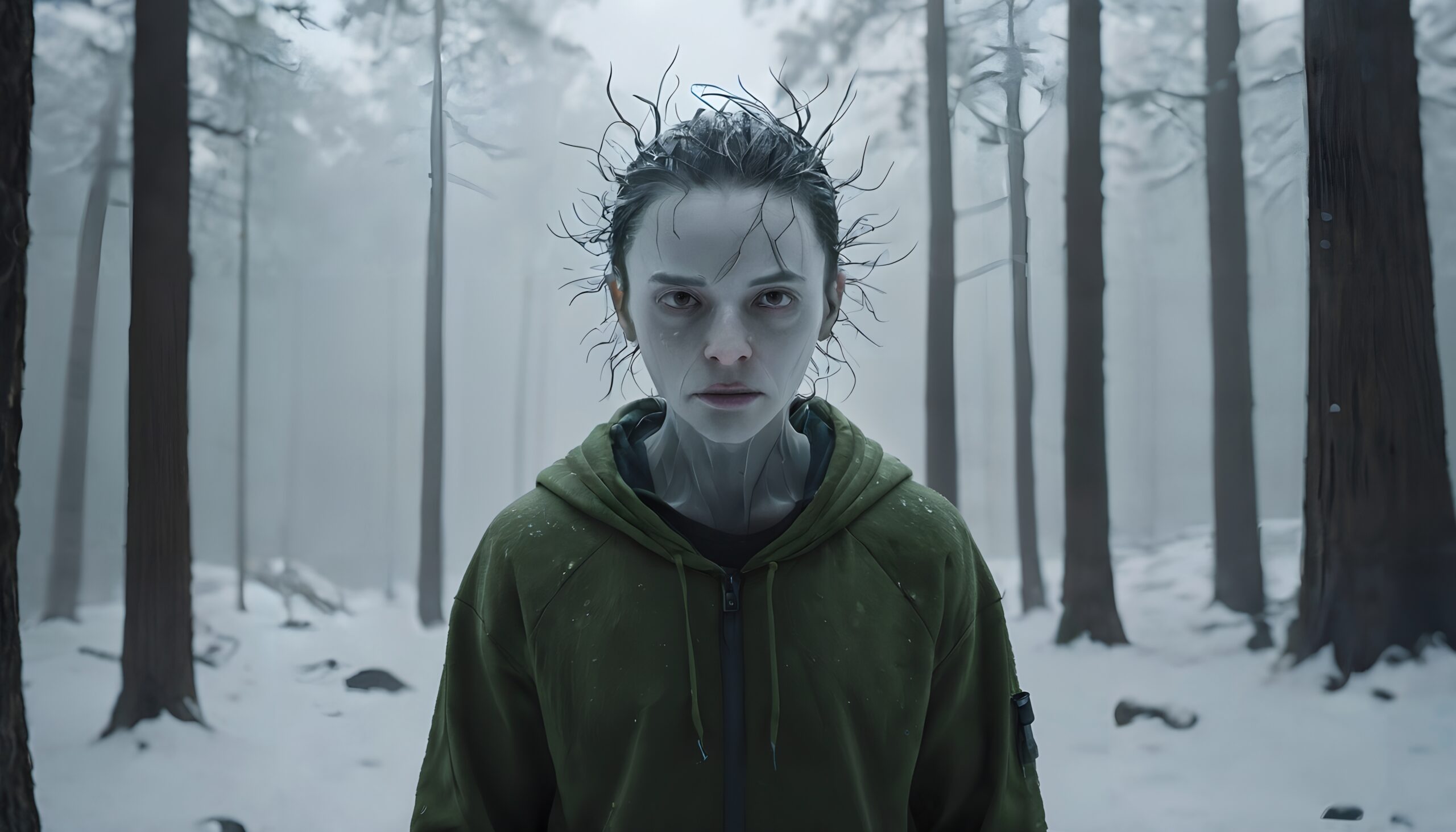 Enigmatic Figure in Winter Forest