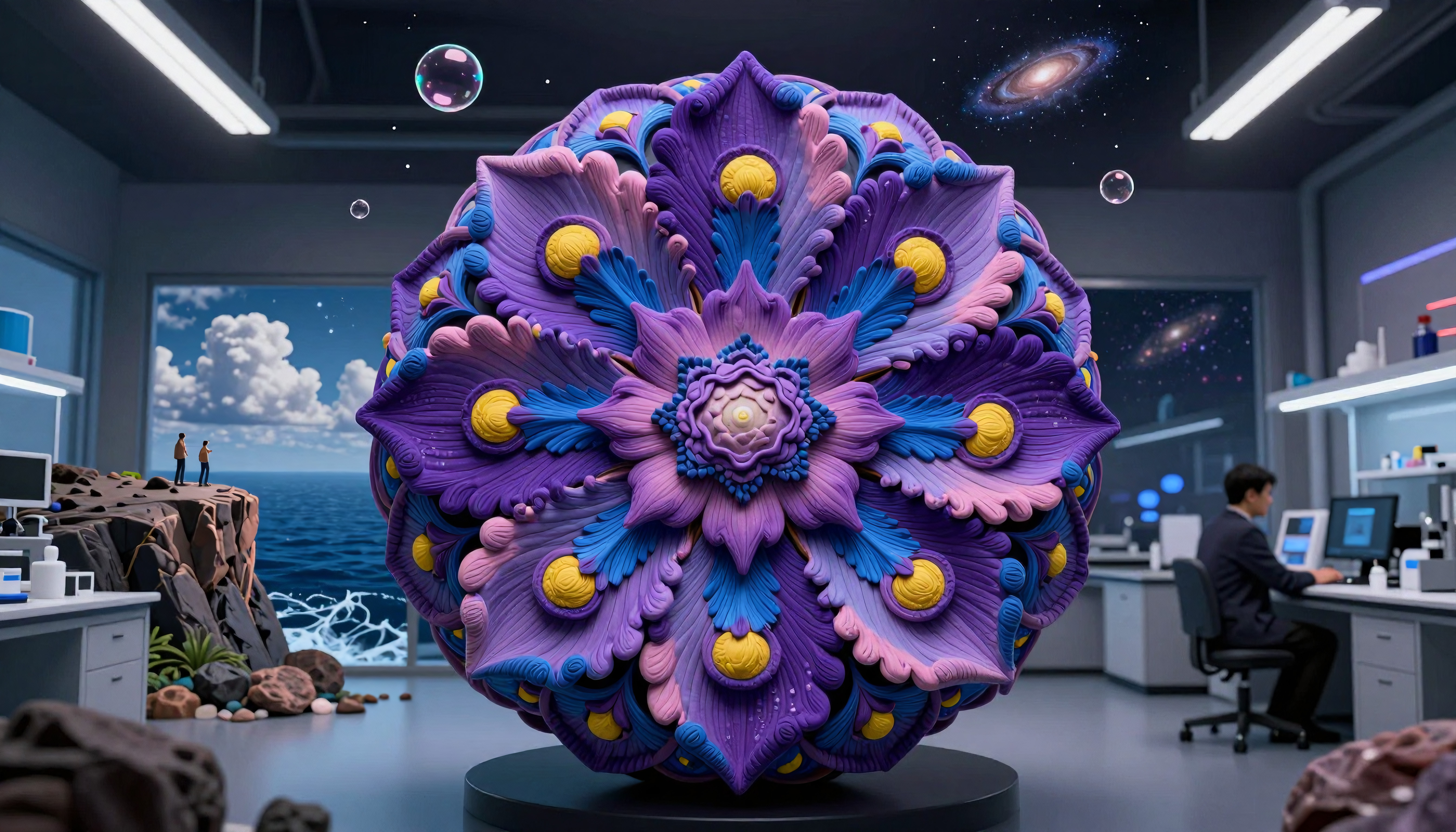 Intricate Mandala Sculpture in Laboratory